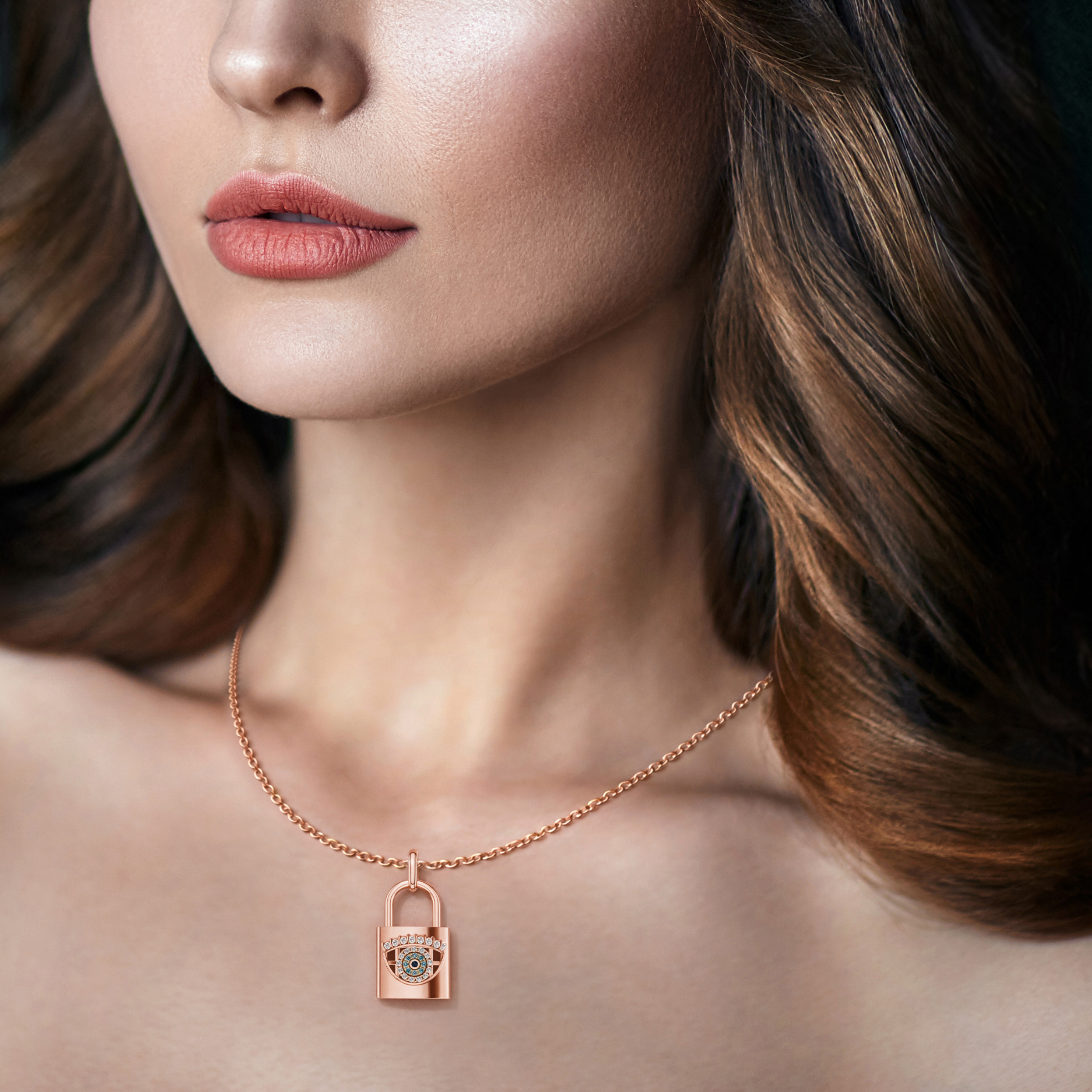 ILOCH, Evil Eye Pendant in 18K Rose Gold
