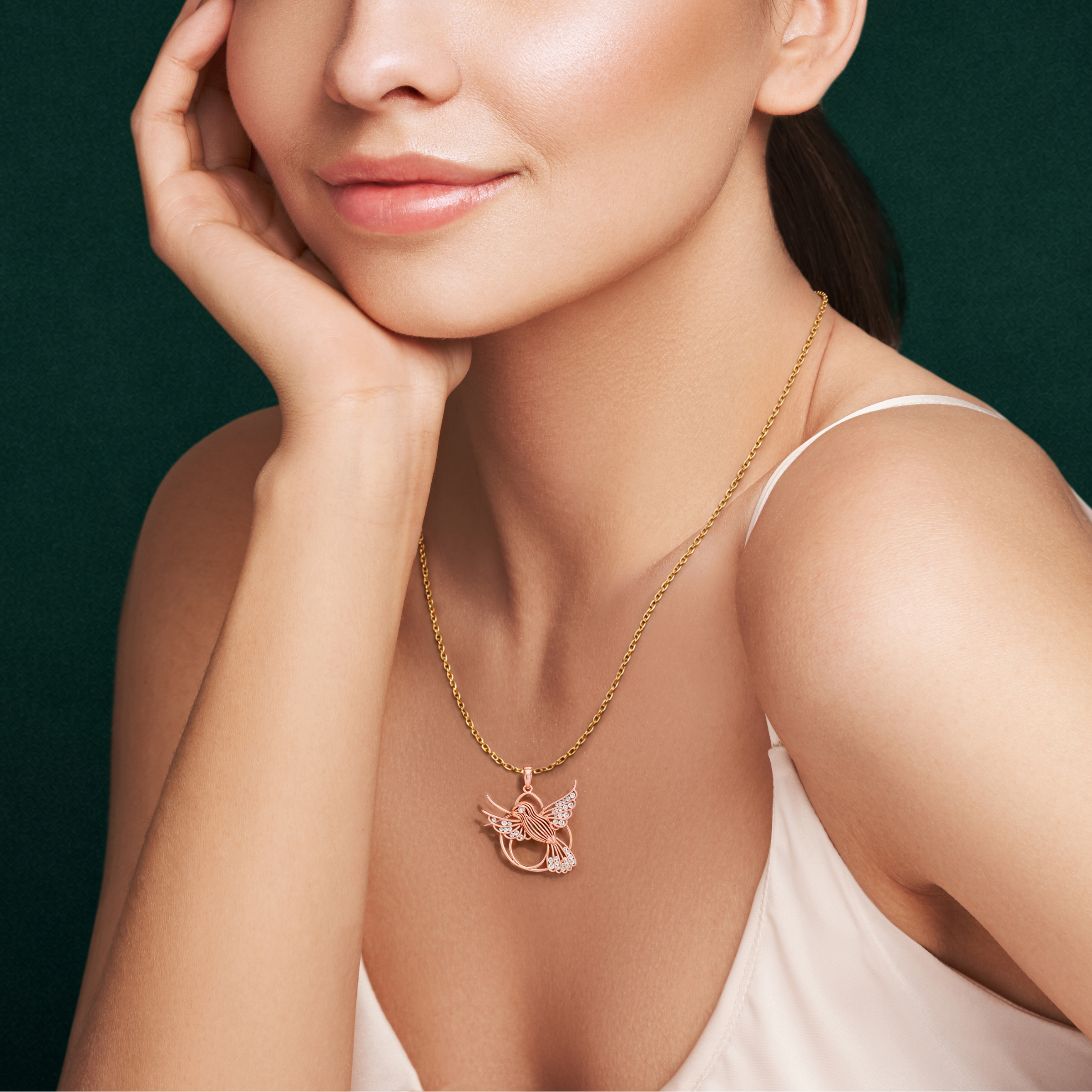 Fluttery, Hummingbird Pendant in 14K Rose Gold
