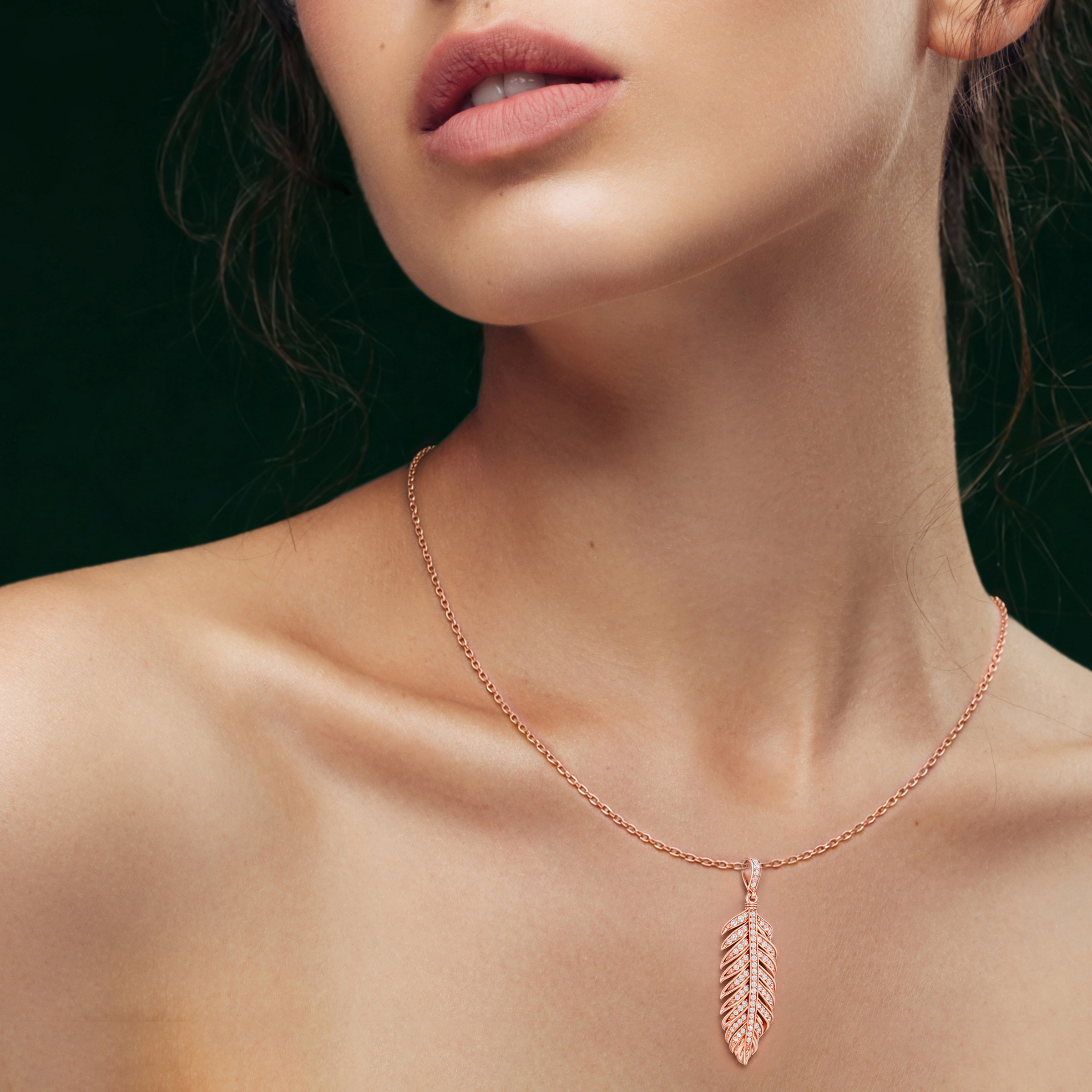 Plume, Feather Pendant in 18K Rose Gold