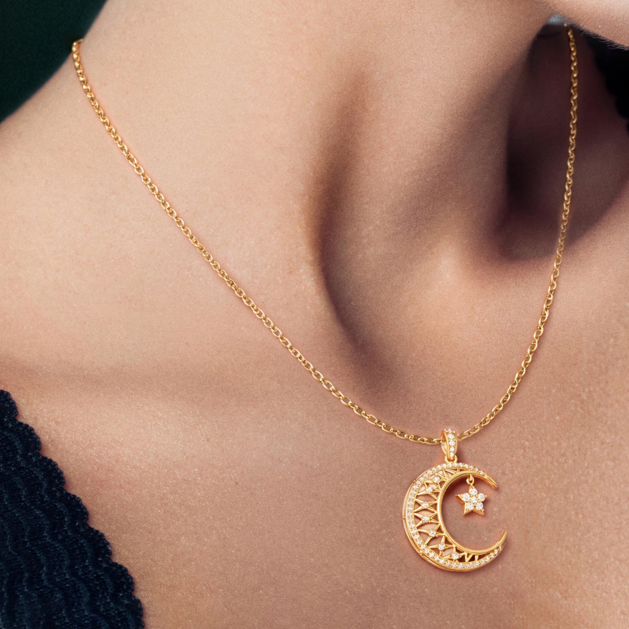 Moonveil, Moon Pendant in 14K Yellow Gold
