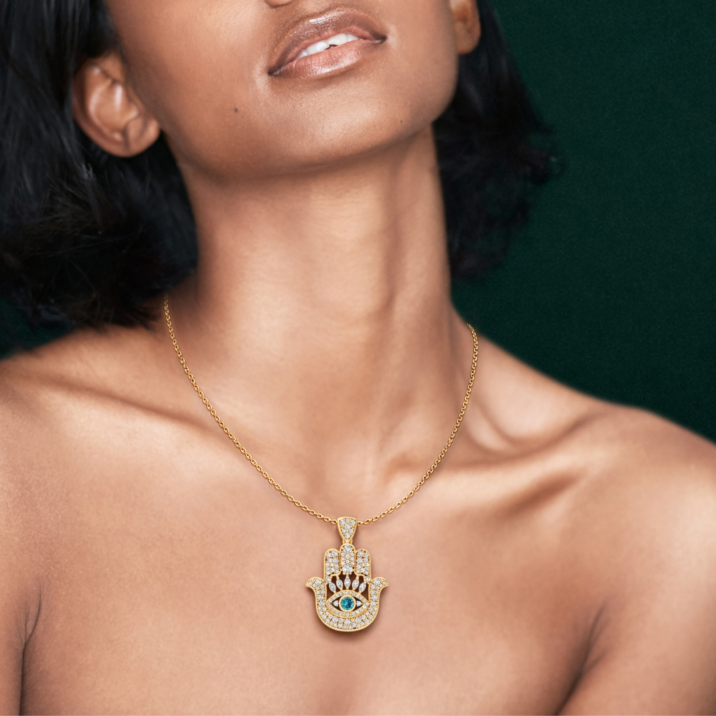 Hanzel, Hamsa Hand Pendant in 14K Yellow Gold