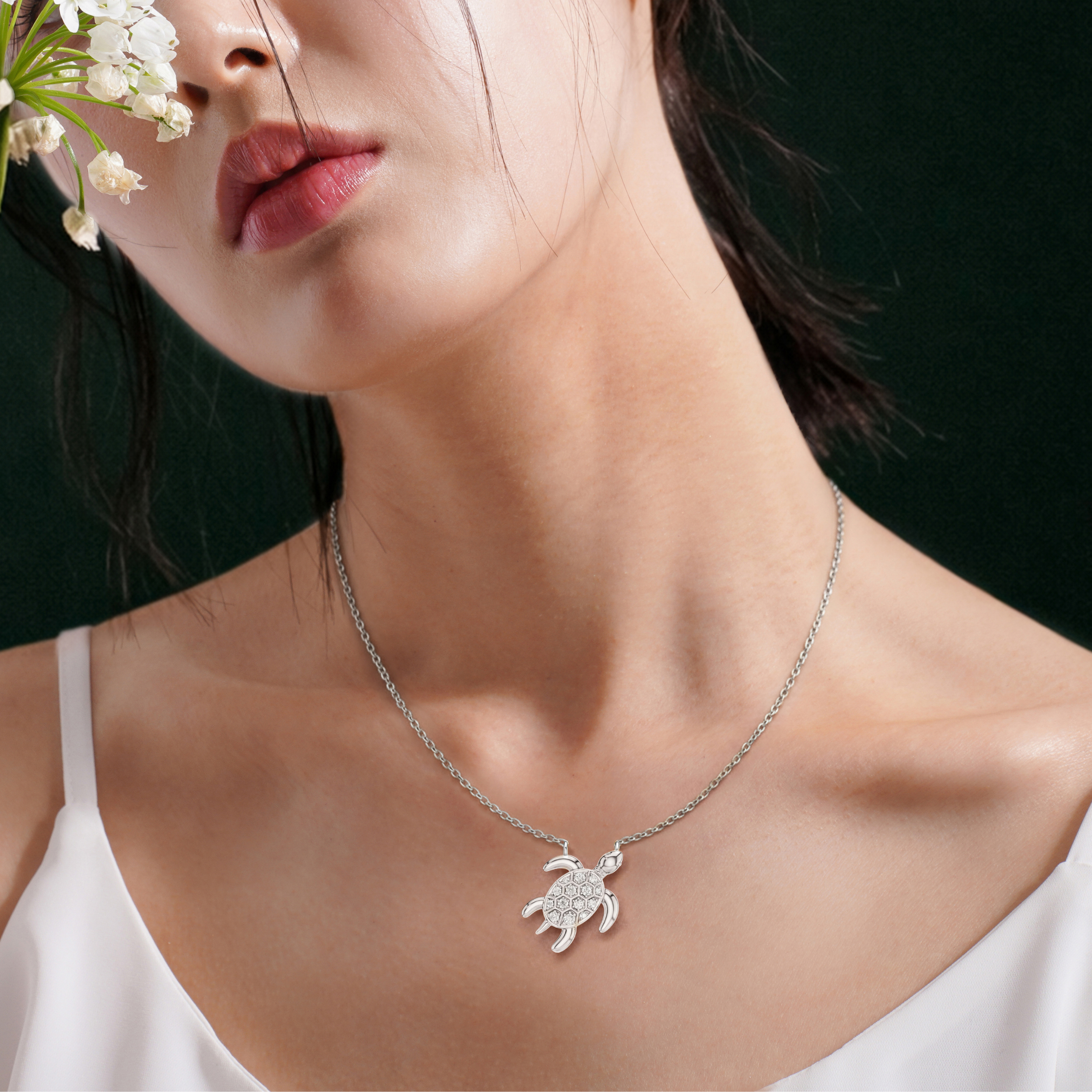 Chelone, Turtle Pendant in 14K White Gold