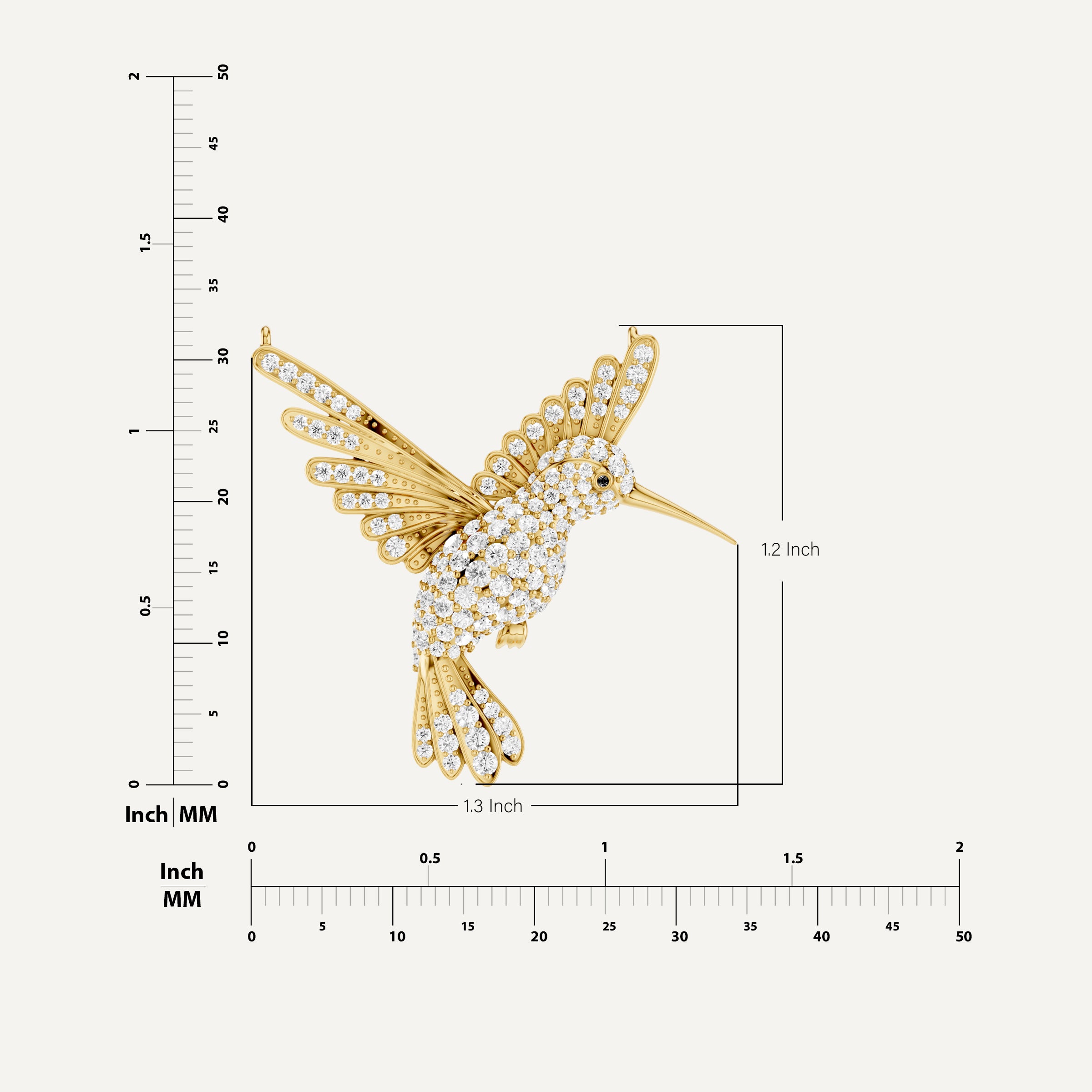 Winged Luck, Hummingbird Pendant in 14K Yellow Gold