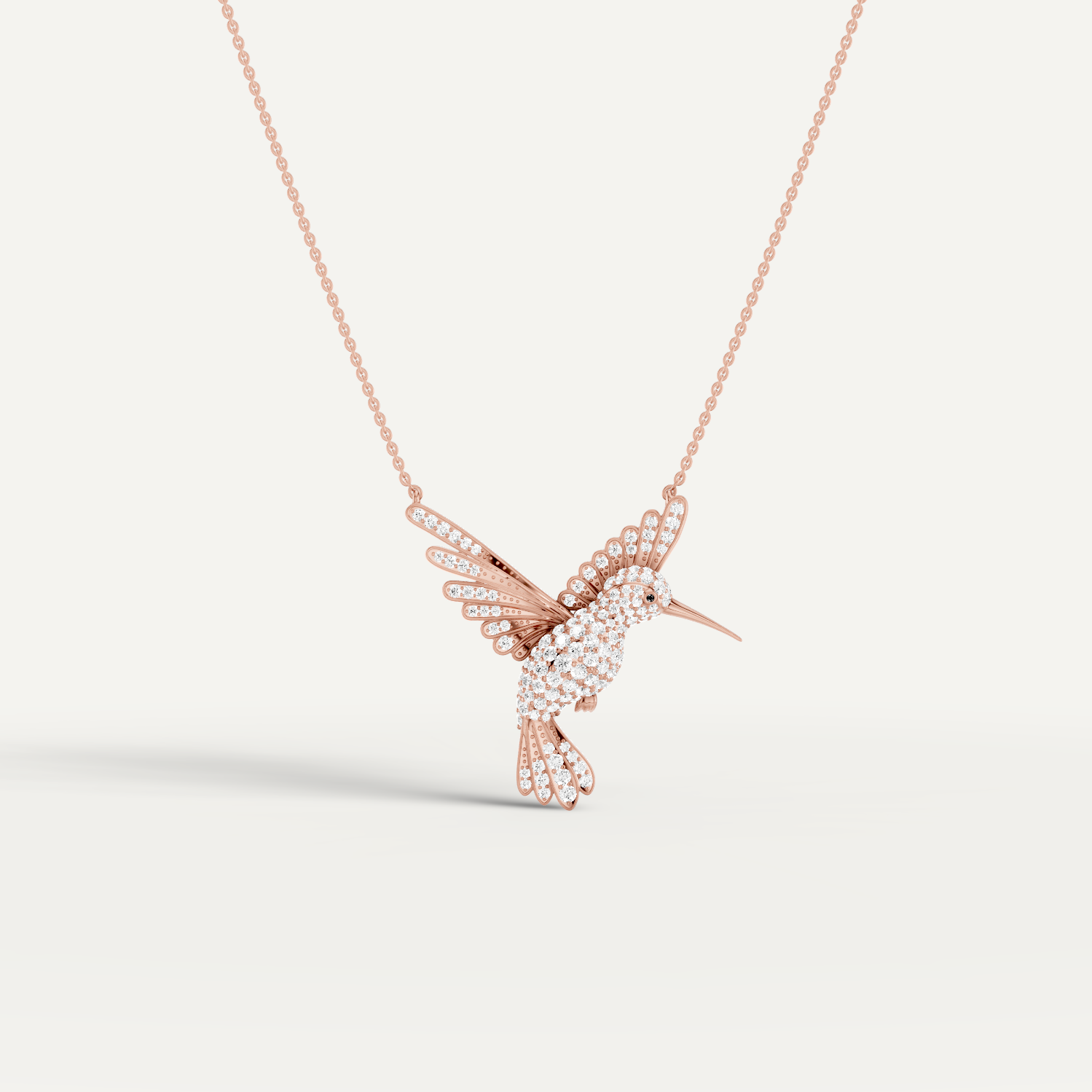Winged Luck, Hummingbird Pendant in 14K Rose Gold