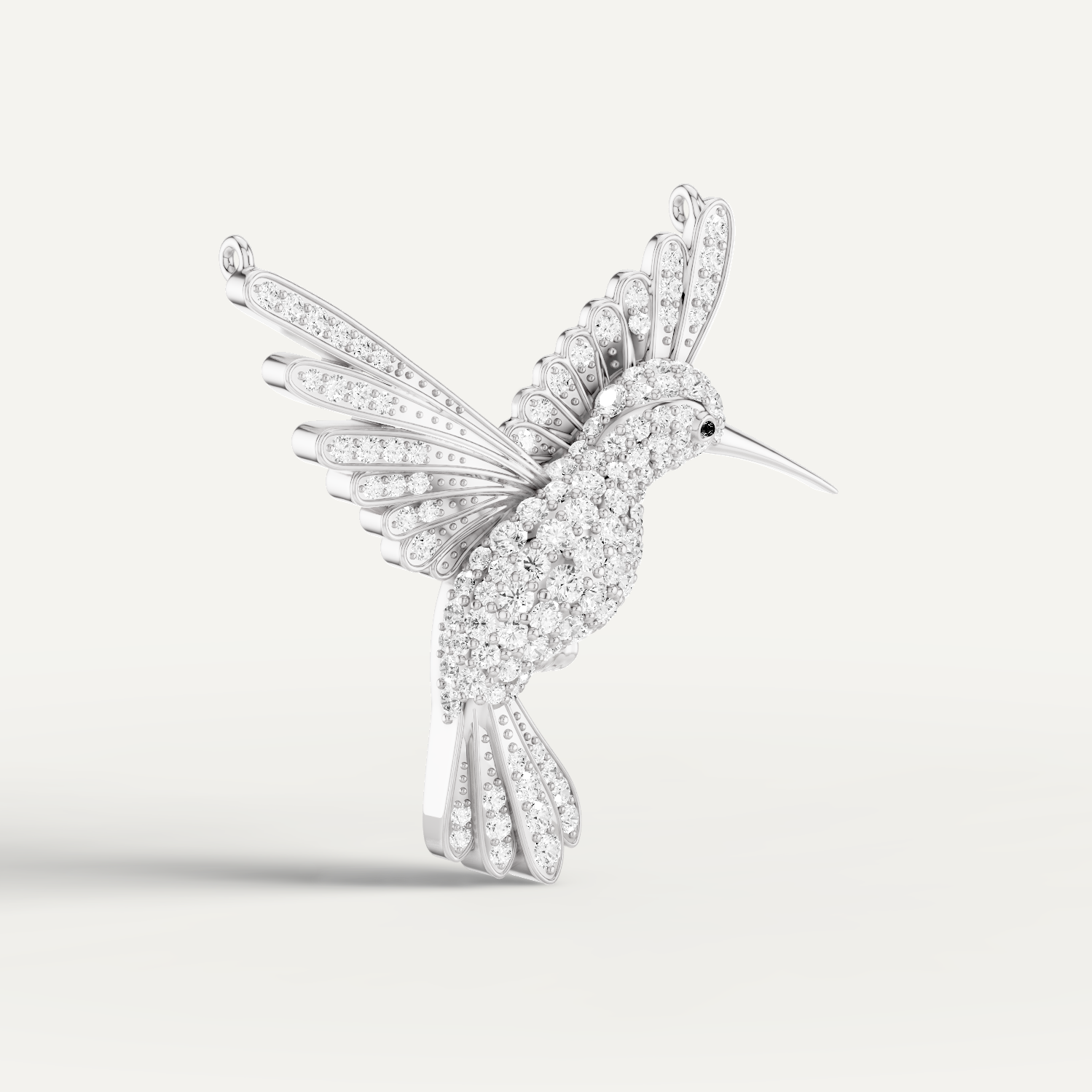 Winged Luck, Hummingbird Pendant in 14K White Gold