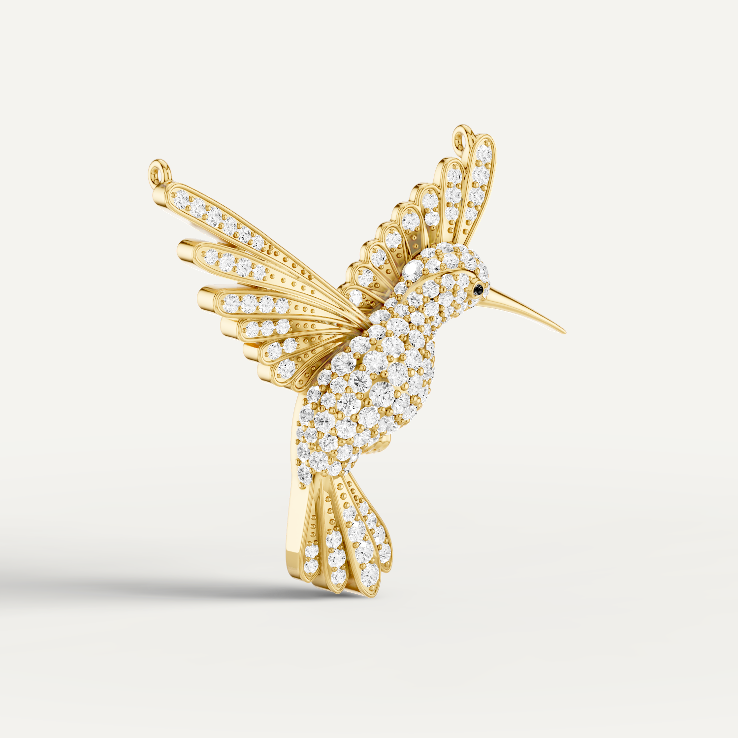 Winged Luck, Hummingbird Pendant in 14K Yellow Gold