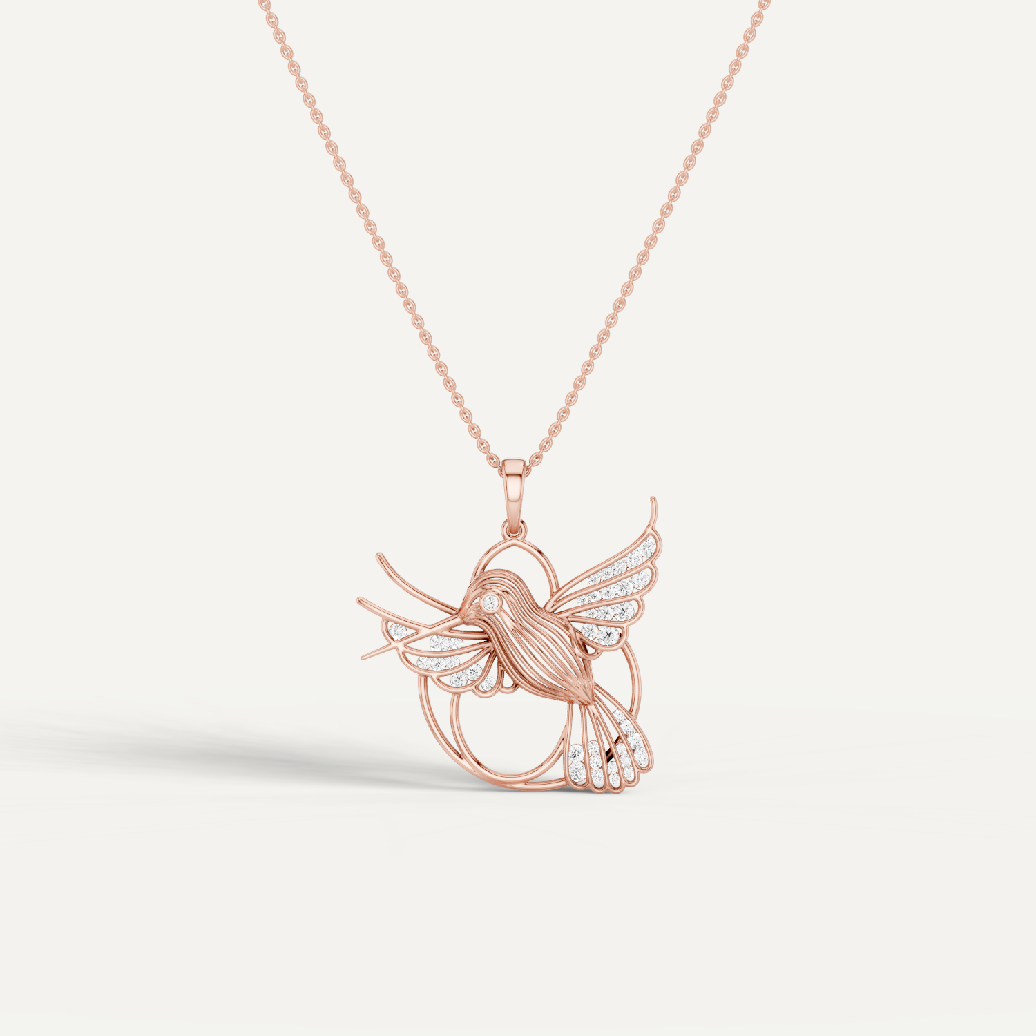 Fluttery, Hummingbird Pendant in 14K Rose Gold