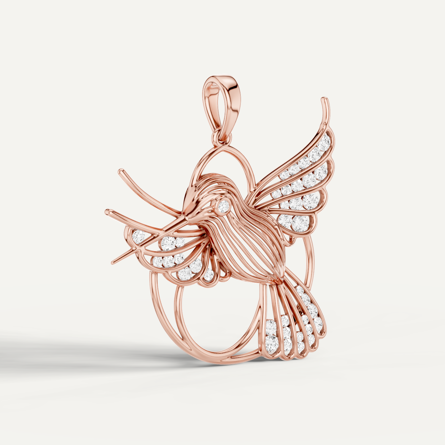 Fluttery, Hummingbird Pendant in 14K Rose Gold