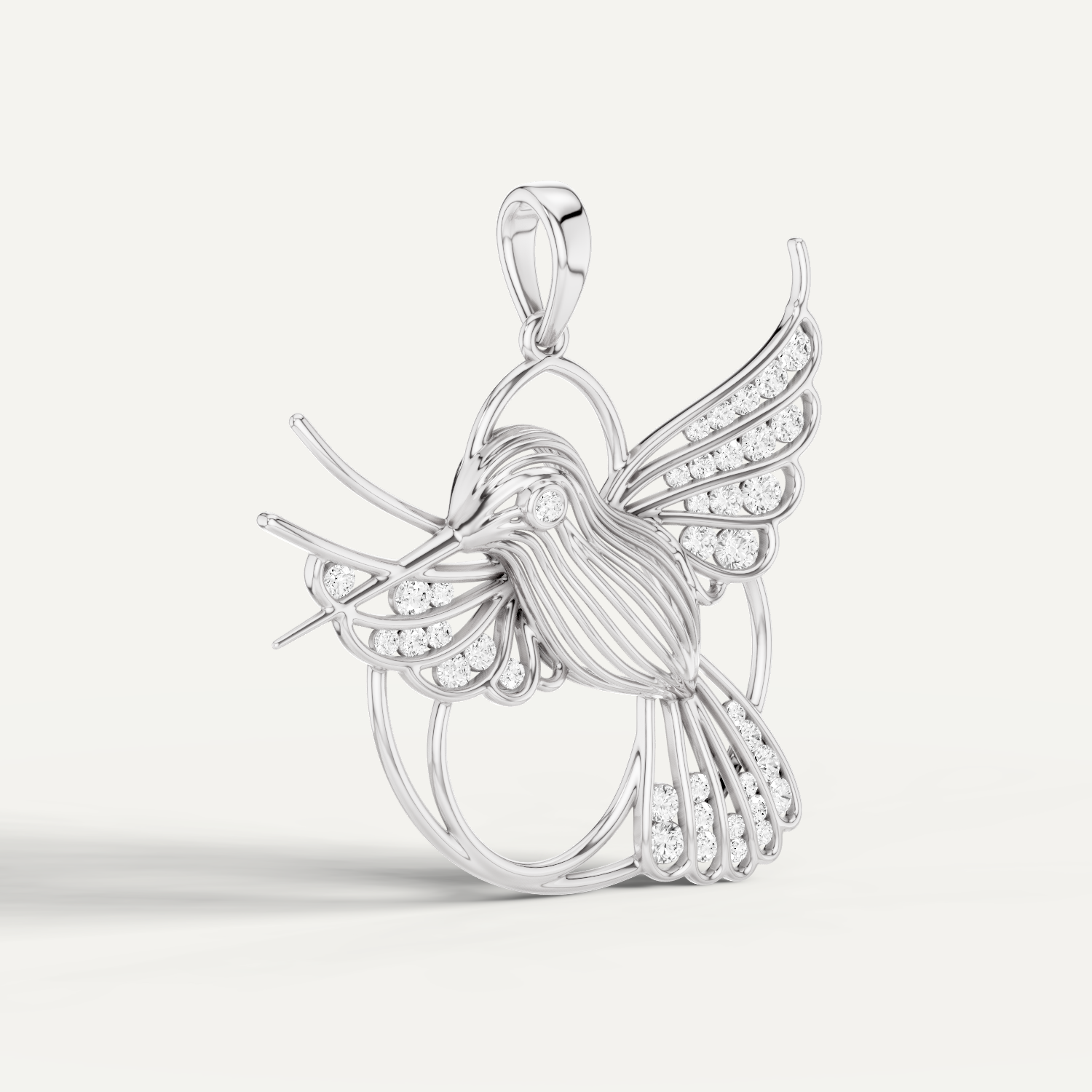 Fluttery, Hummingbird Pendant in 18K White Gold