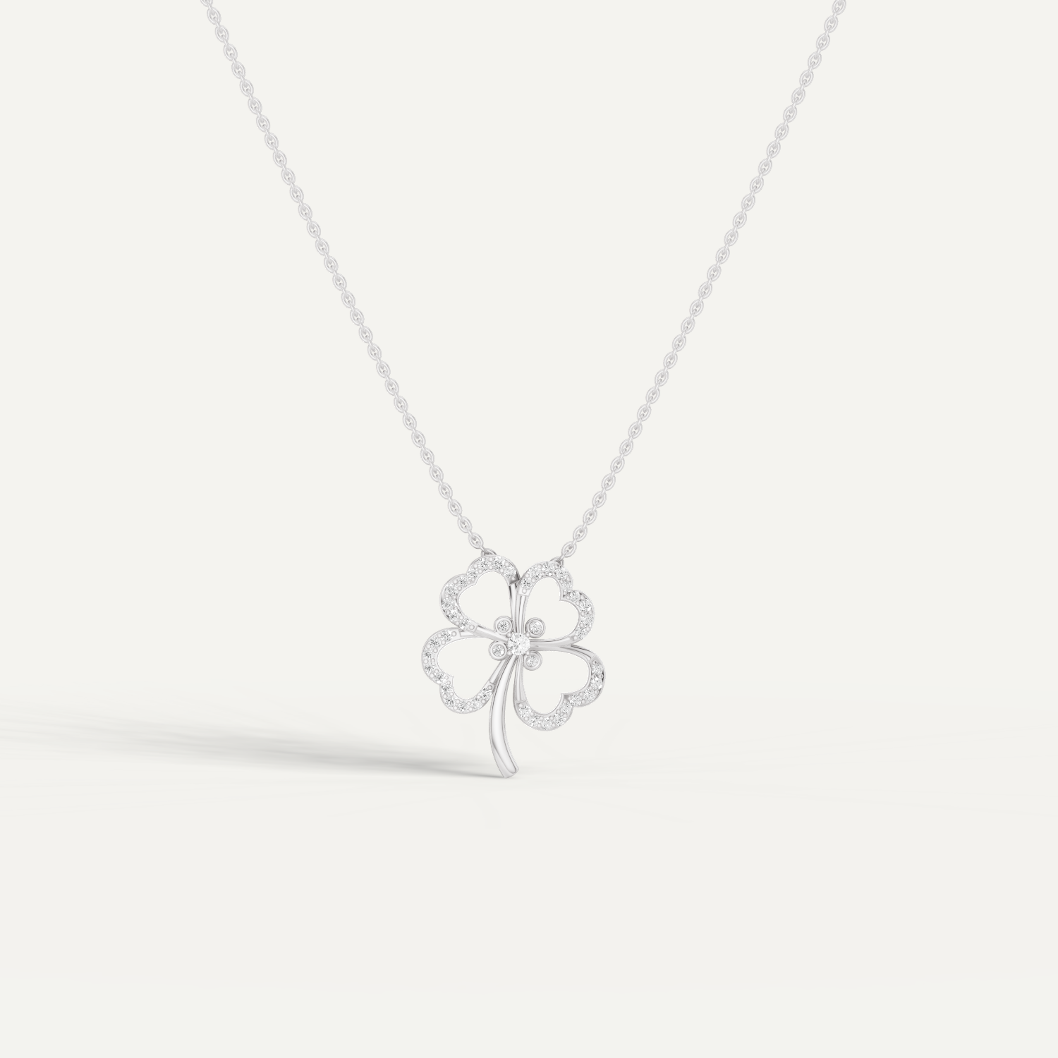 Felicia, Clover Leaf Pendant in 14K White Gold