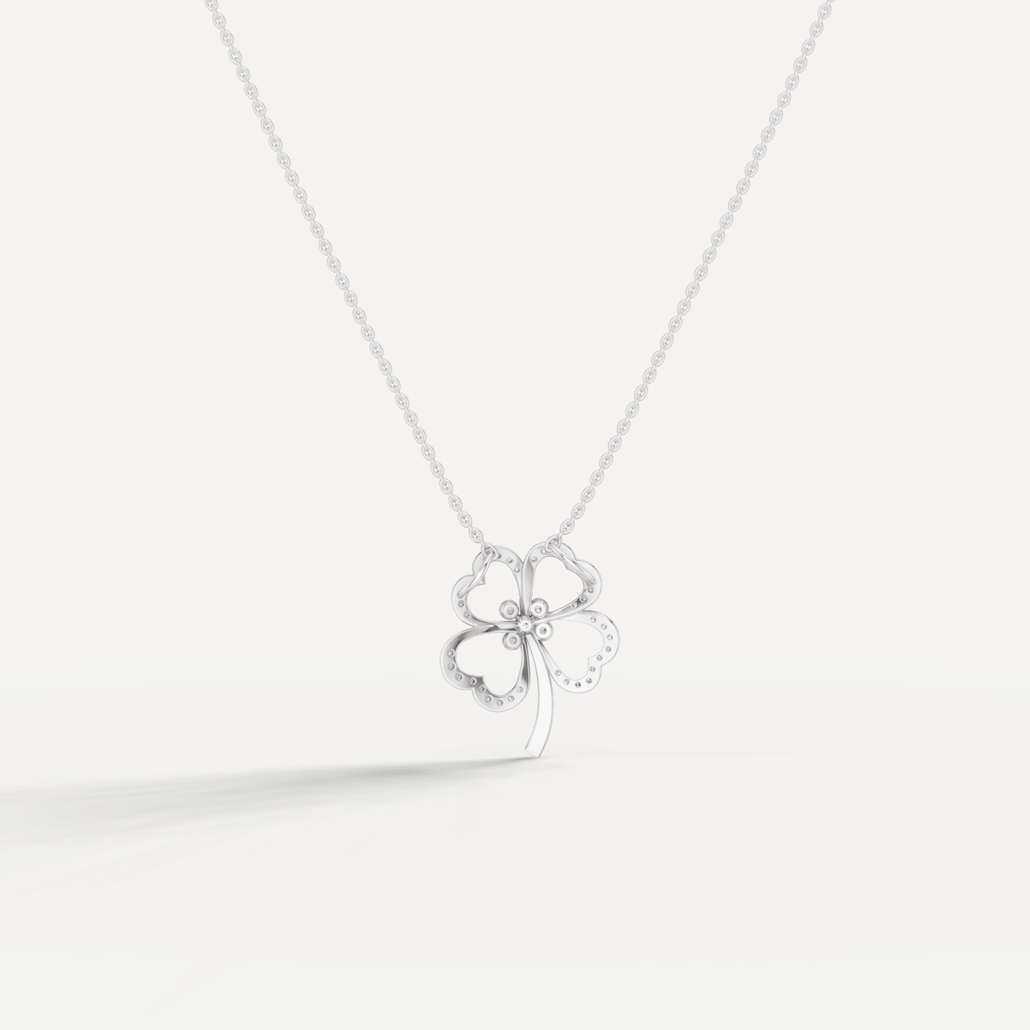 Felicia, Clover Leaf Pendant in 18K White Gold