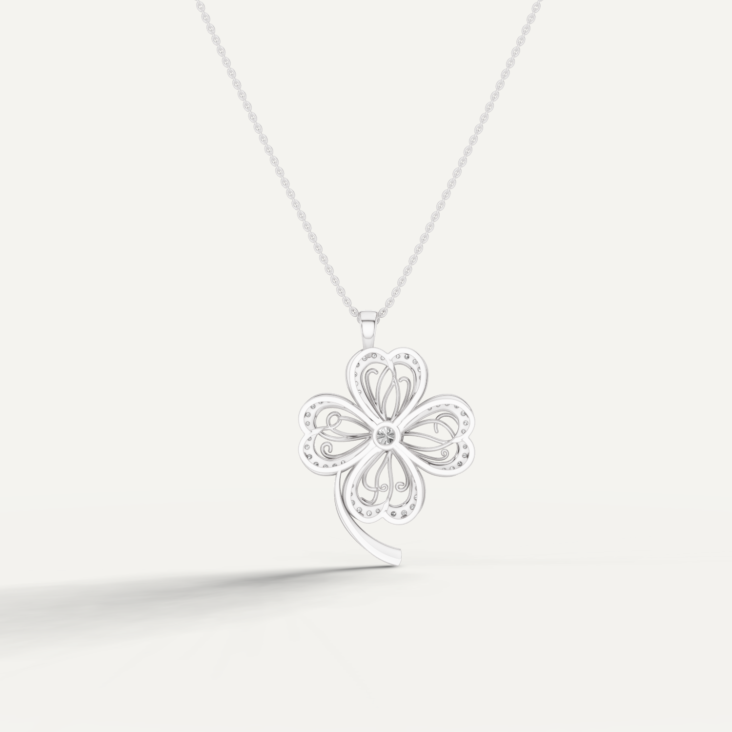 Faery, Clover Leaf Pendant in 14K White Gold