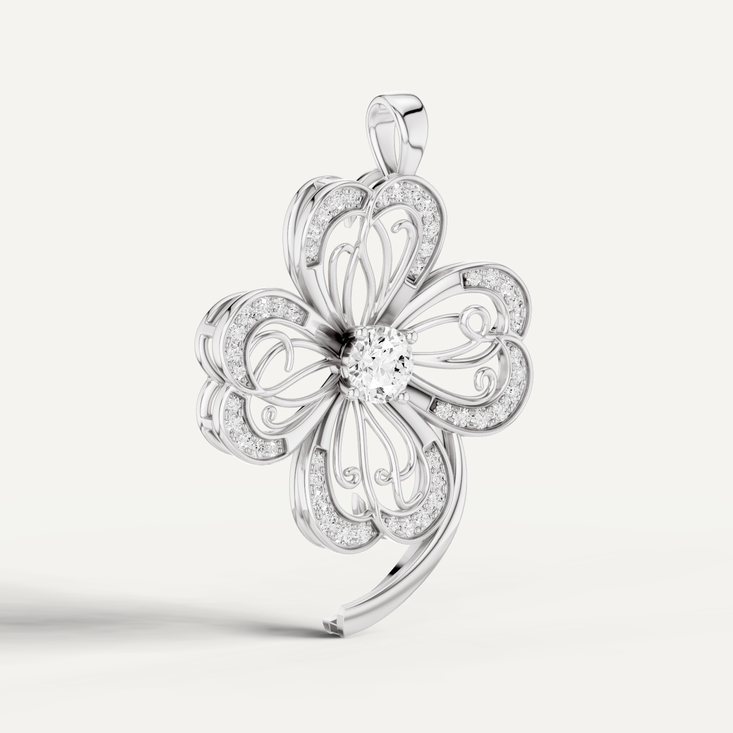 Faery, Clover Leaf Pendant in 18K White Gold