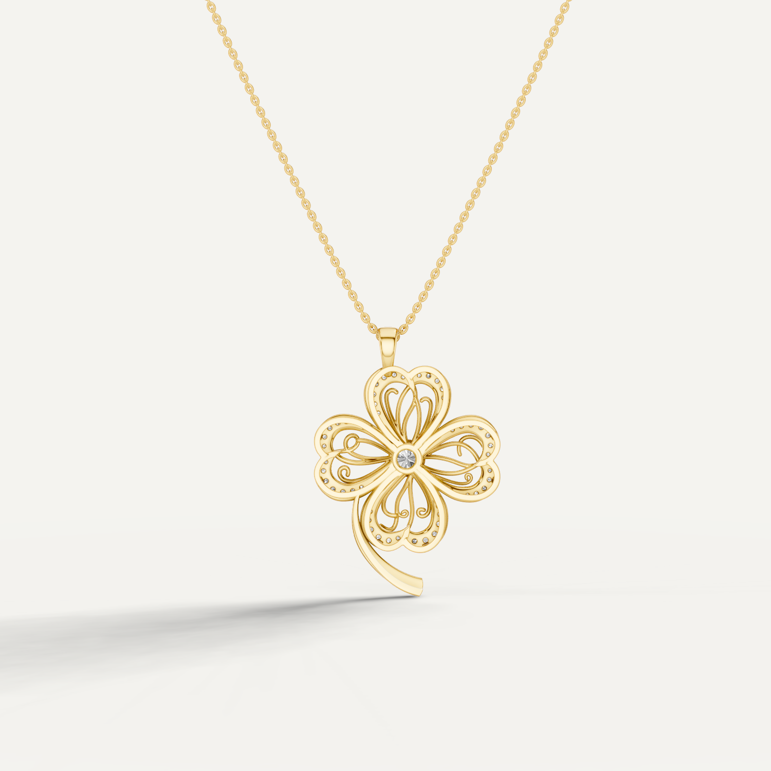 Faery, Clover Leaf Pendant in 18K Yellow Gold