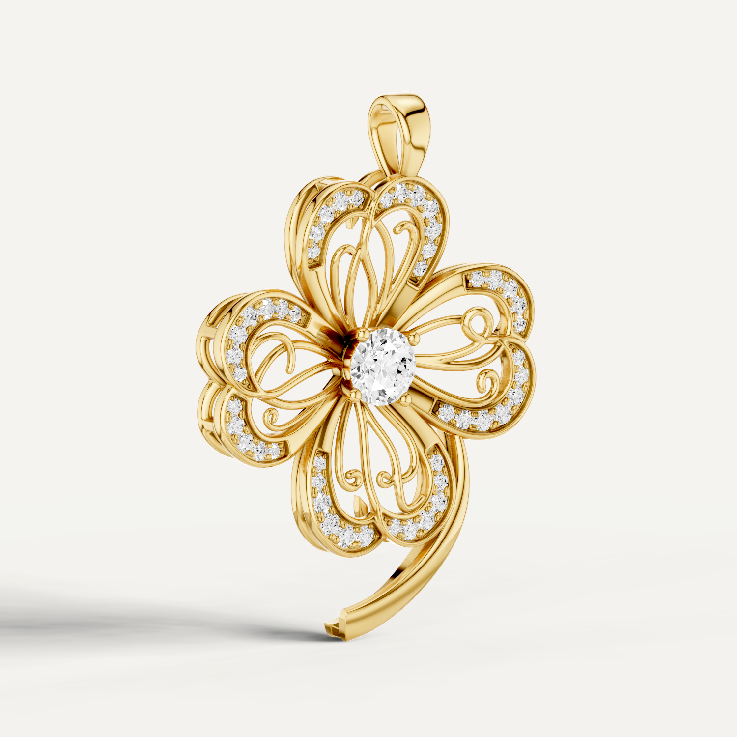 Faery, Clover Leaf Pendant in 18K Yellow Gold