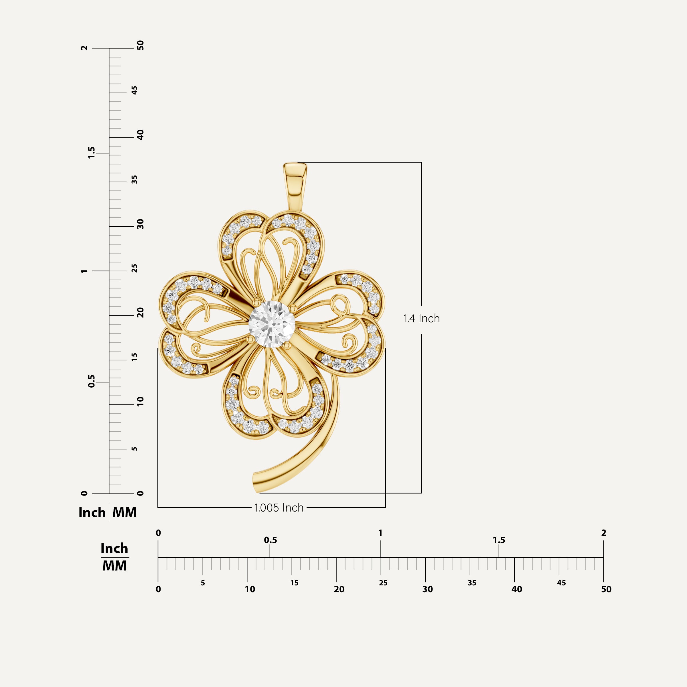 Faery, Clover Leaf Pendant in 18K Yellow Gold