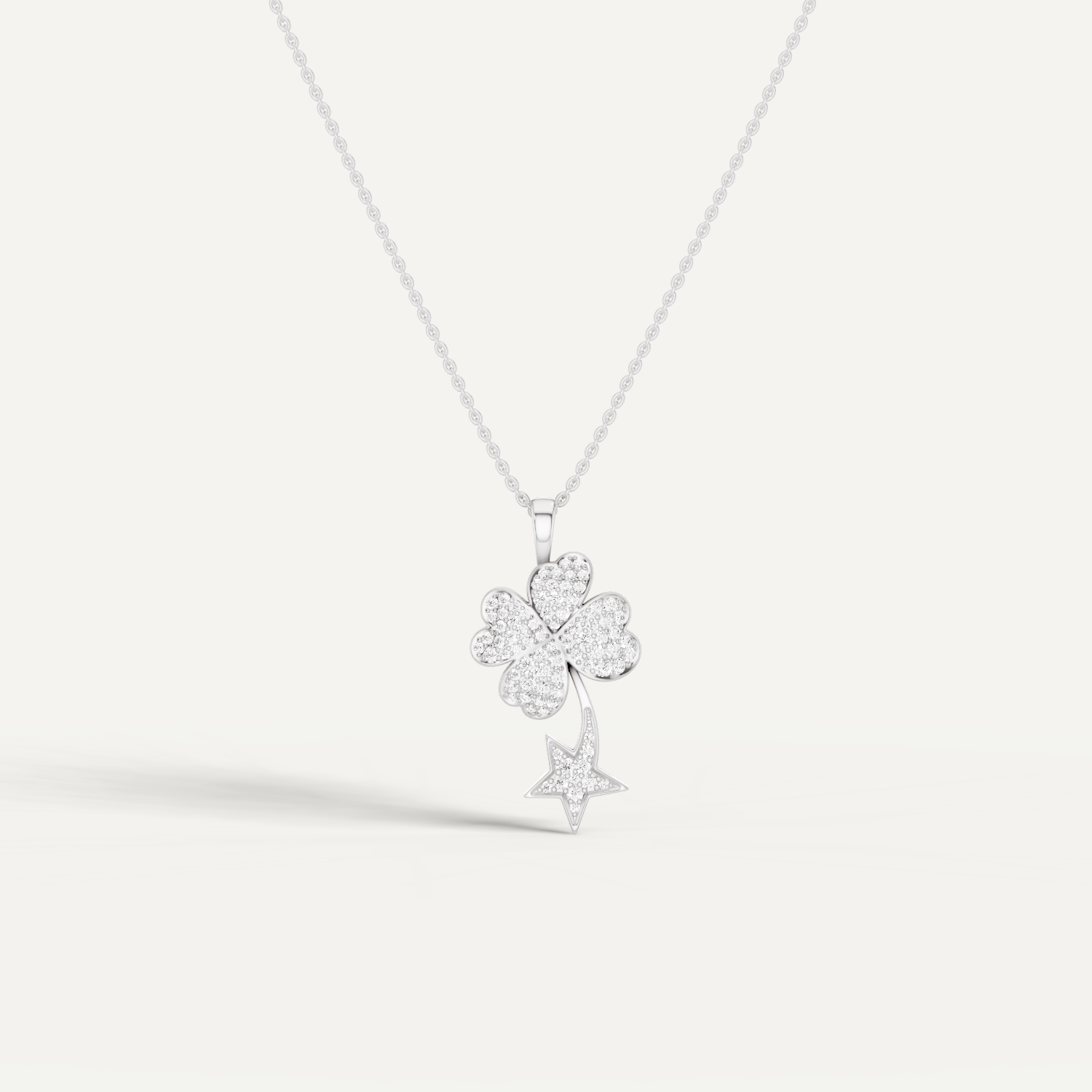 Starry Nite, Clover Leaf Pendant in 14K White Gold