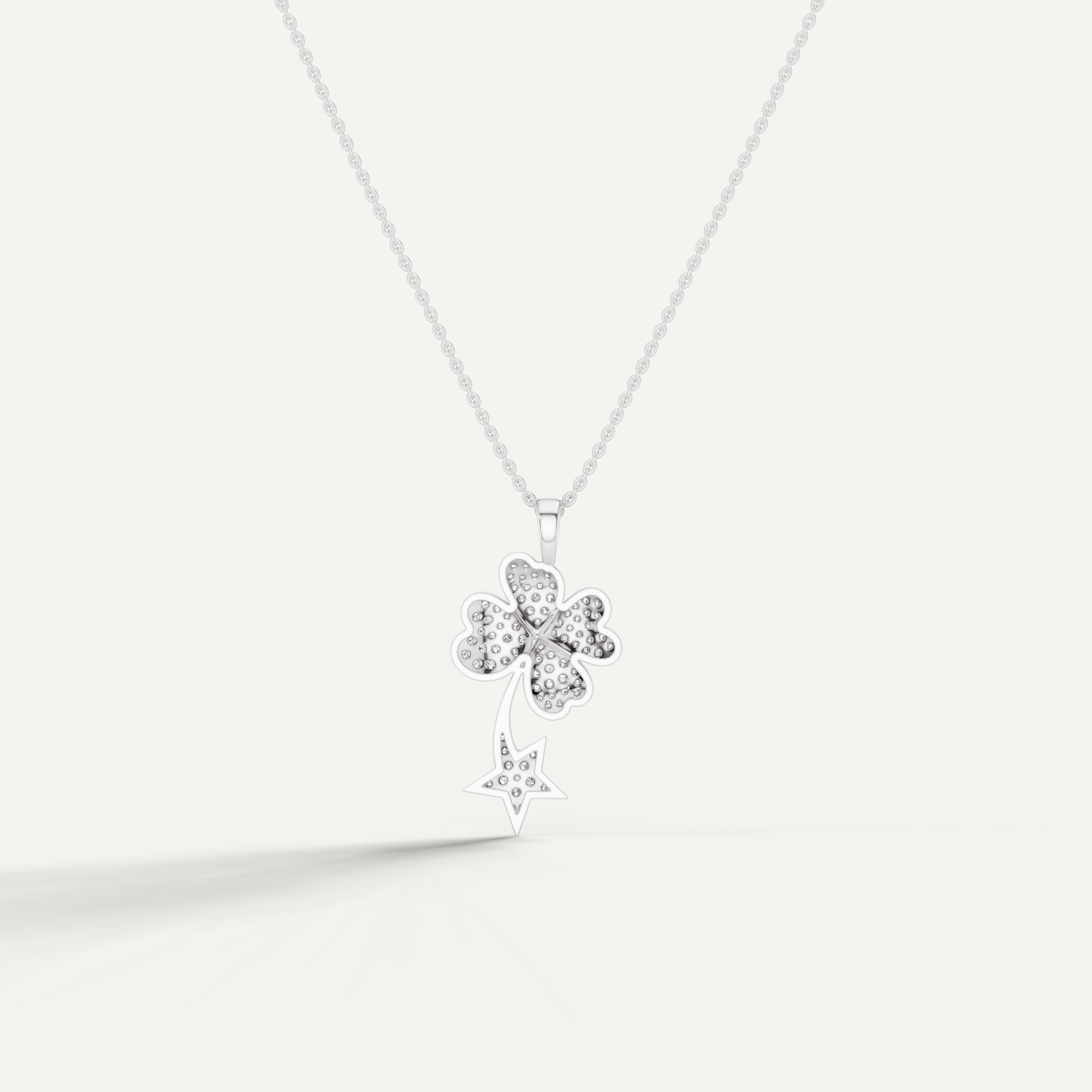 Starry Nite, Clover Leaf Pendant in 14K White Gold