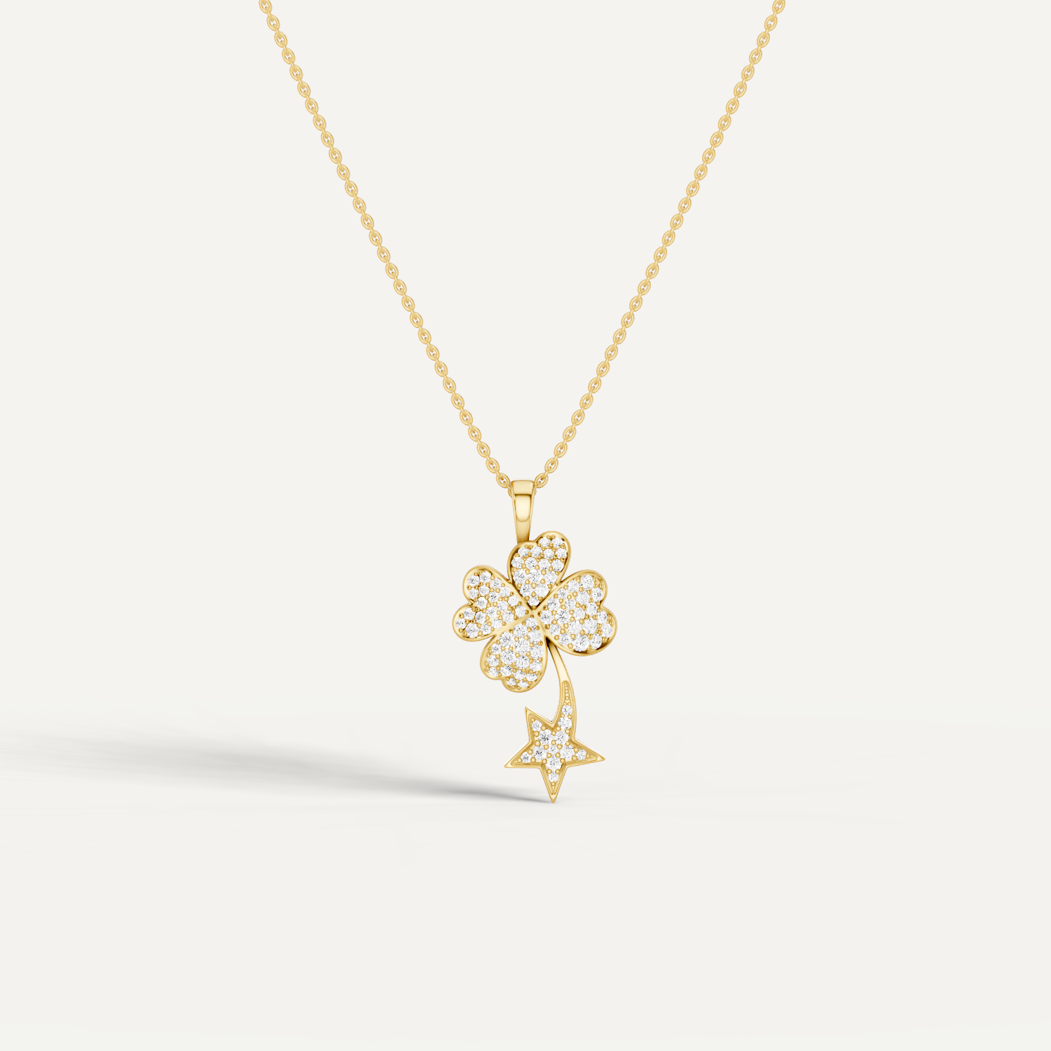 Starry Nite, Clover Leaf Pendant in 14K Yellow Gold