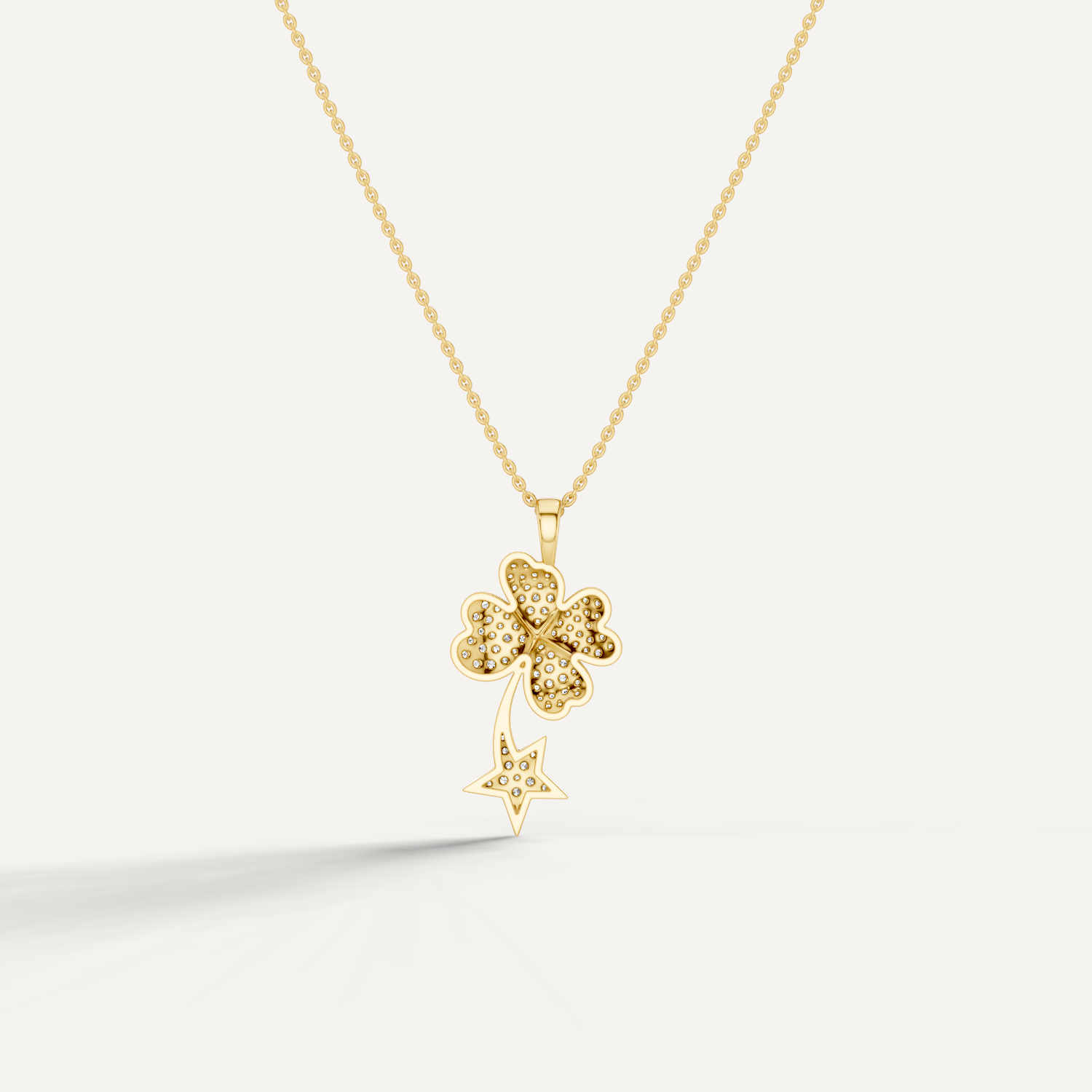Starry Nite, Clover Leaf Pendant in 14K Yellow Gold