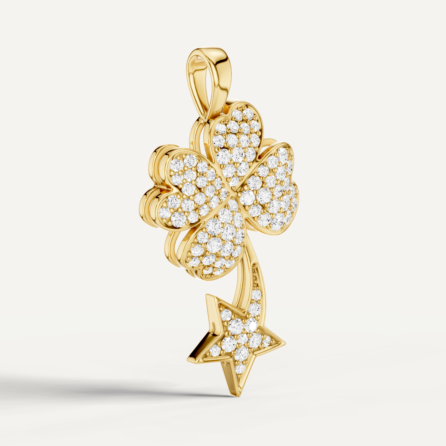 Starry Nite, Clover Leaf Pendant in 18K Yellow Gold