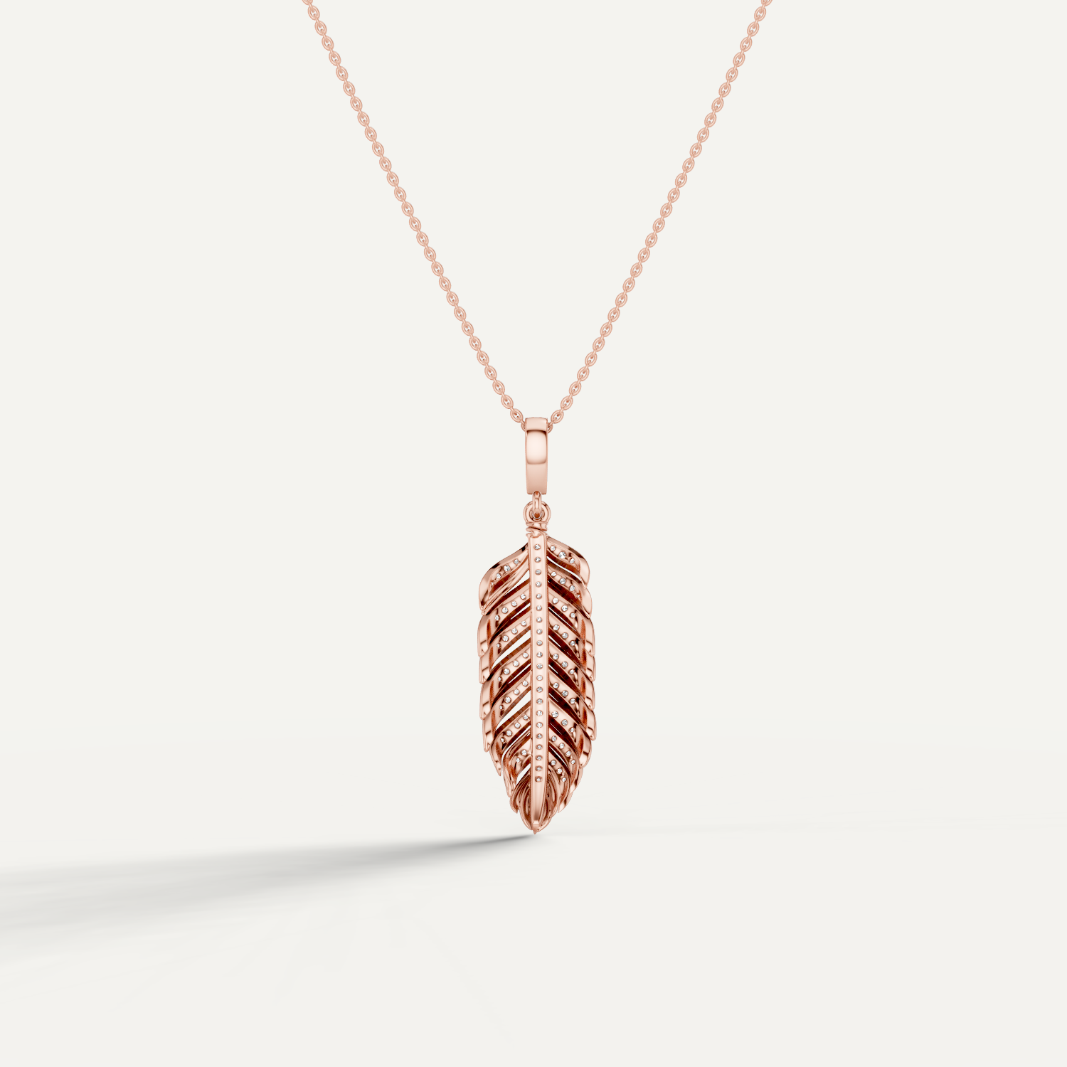 Plume, Feather Pendant in 18K Rose Gold