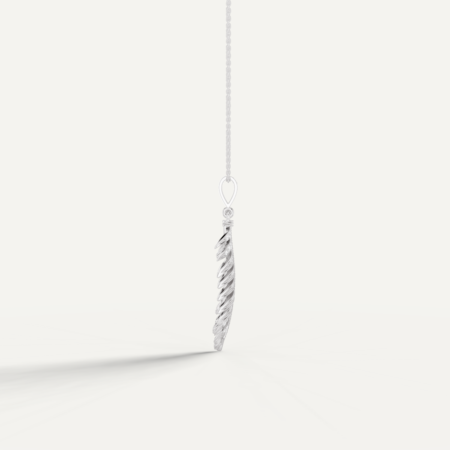 Plume, Feather Pendant in 14K White Gold