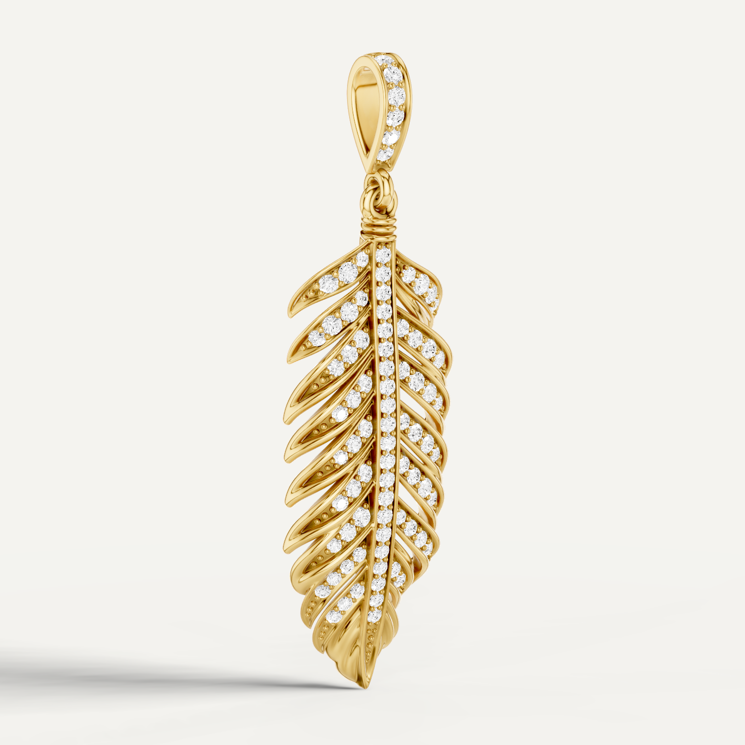 Plume, Feather Pendant in 14K Yellow Gold