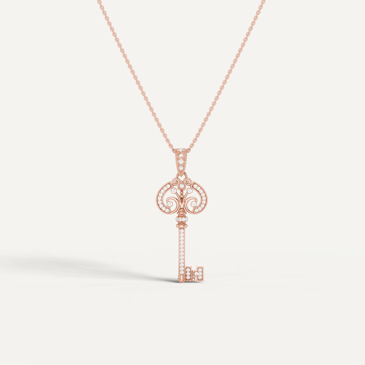 Cle Amour, Key Pendant in 14K Rose Gold