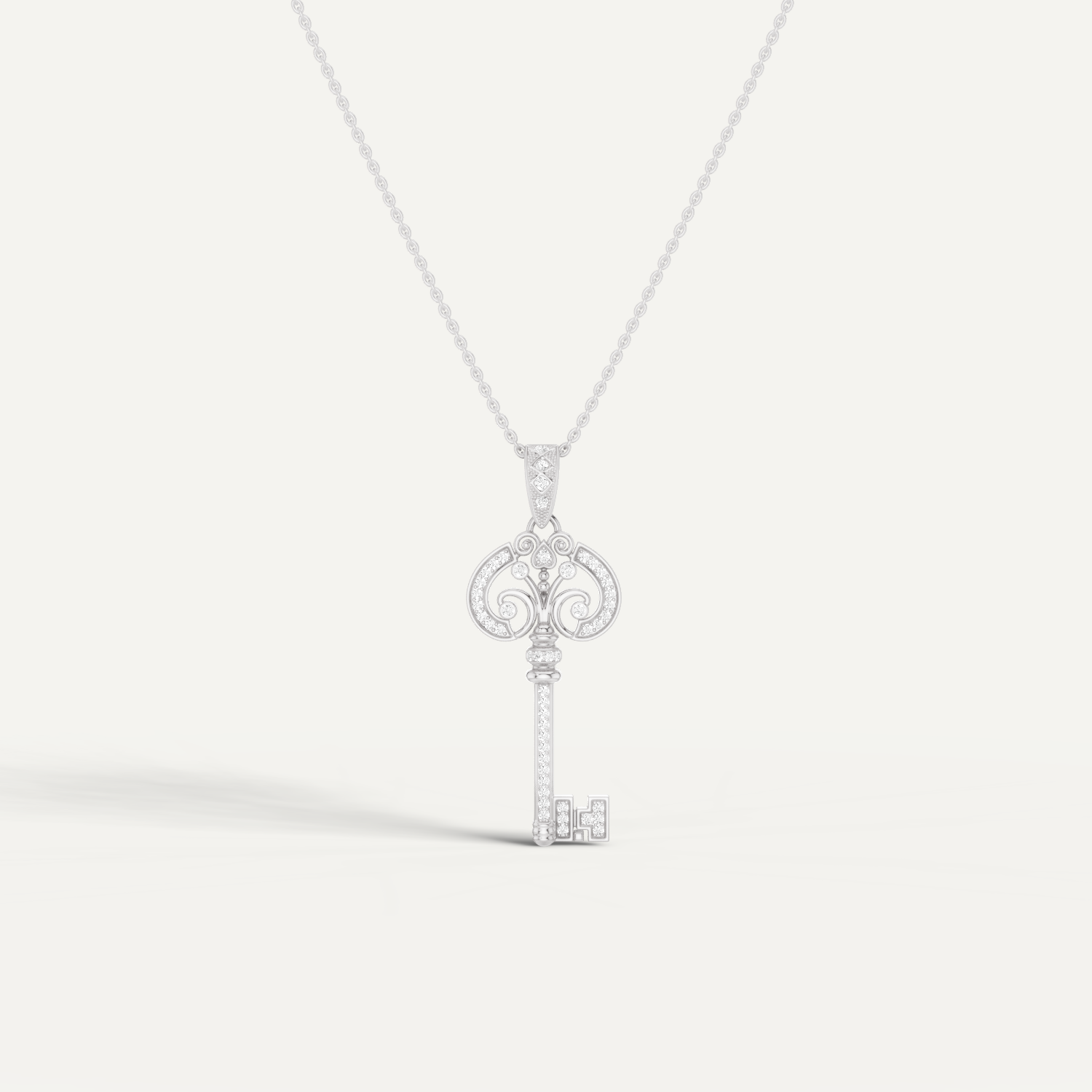 Cle Amour, Key Pendant in 14K White Gold