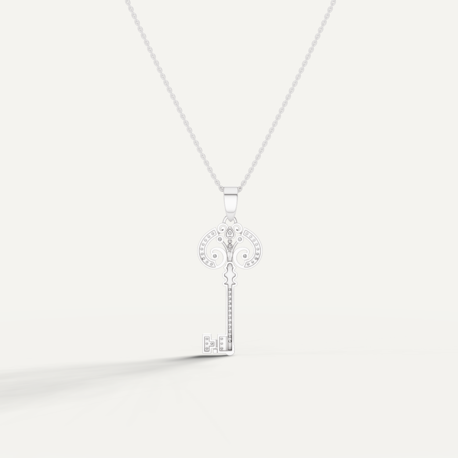 Cle Amour, Key Pendant in 14K White Gold