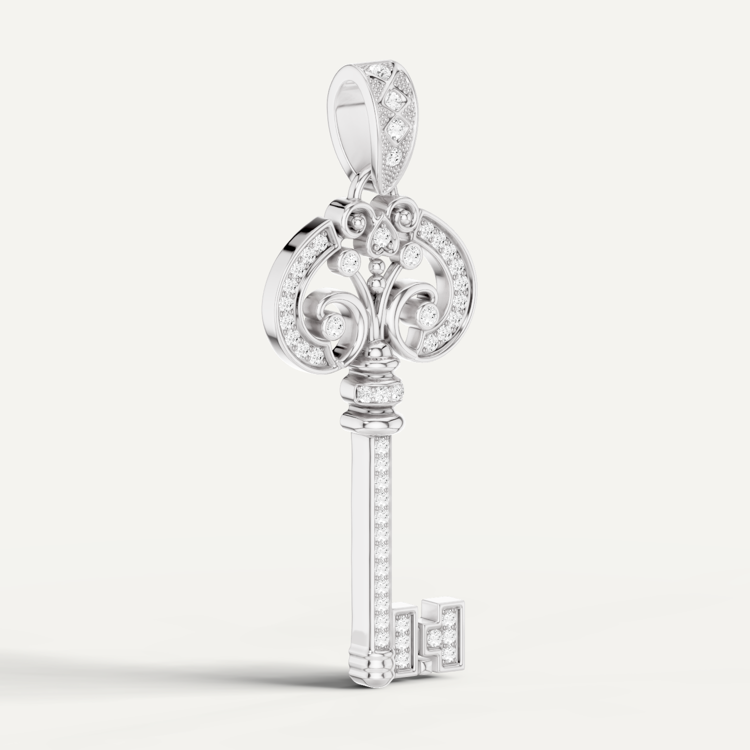 Cle Amour, Key Pendant in 18K White Gold