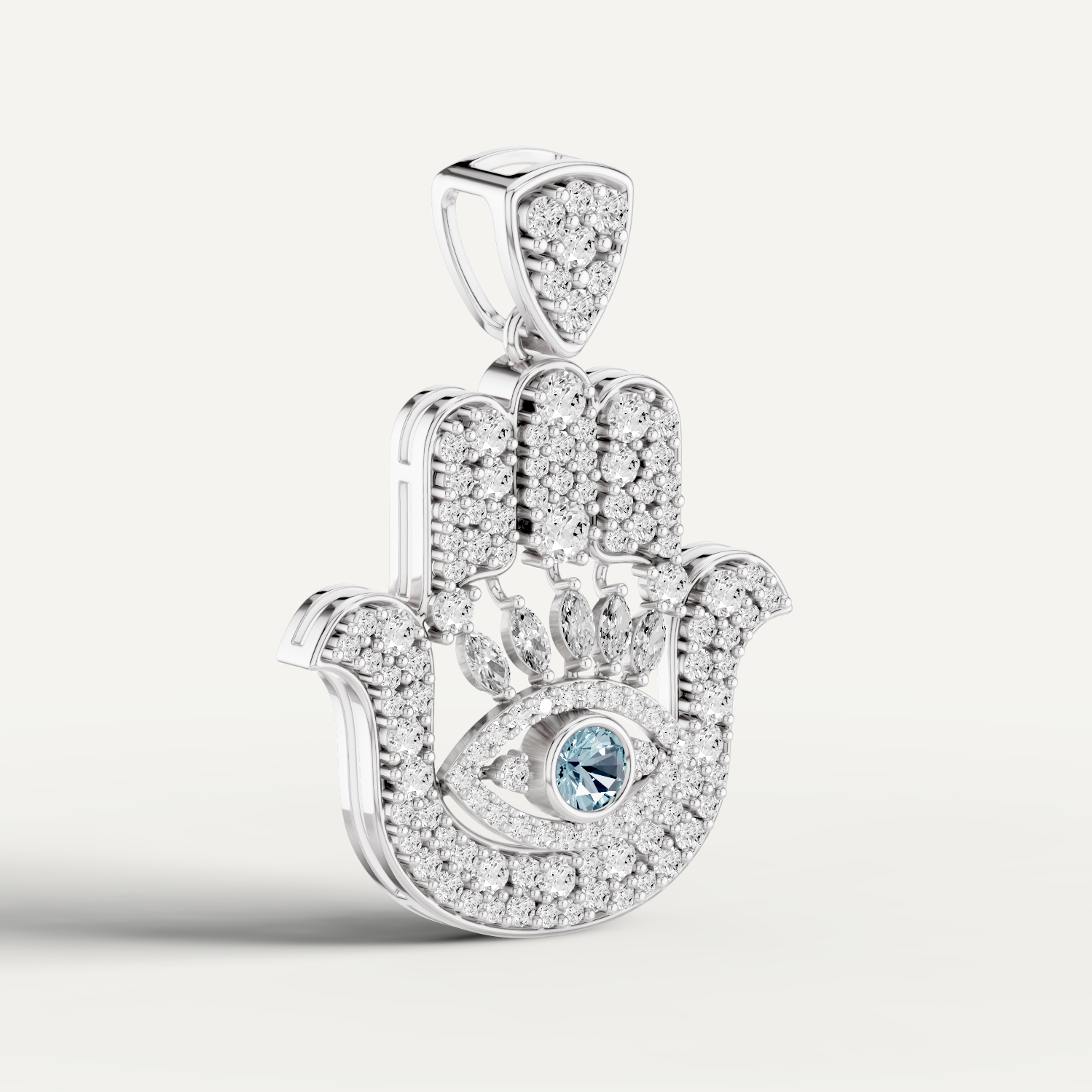 Hanzel, Hamsa Hand Pendant in 14K White Gold