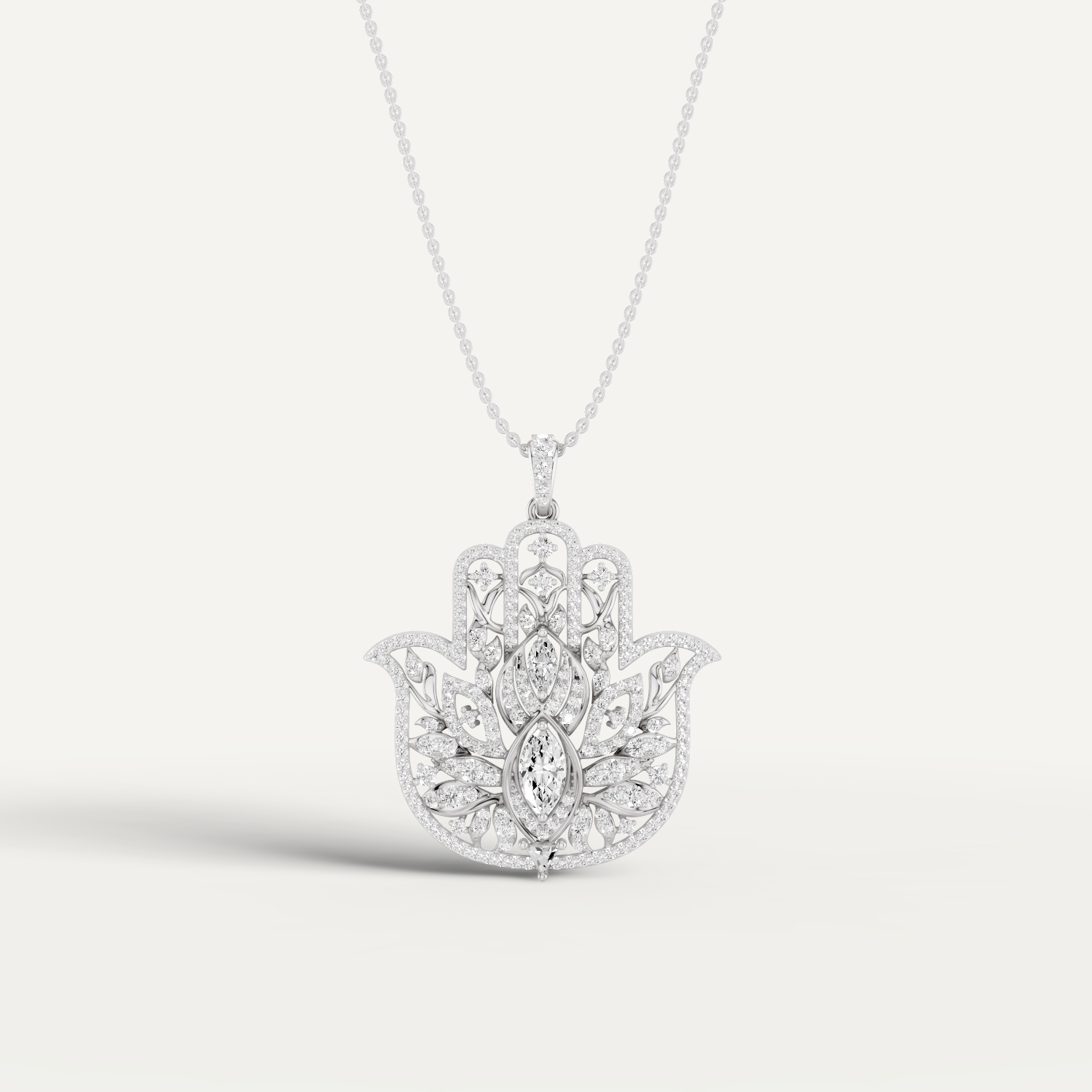 Guardian, Hamsa Hand Pendant in 14K White Gold