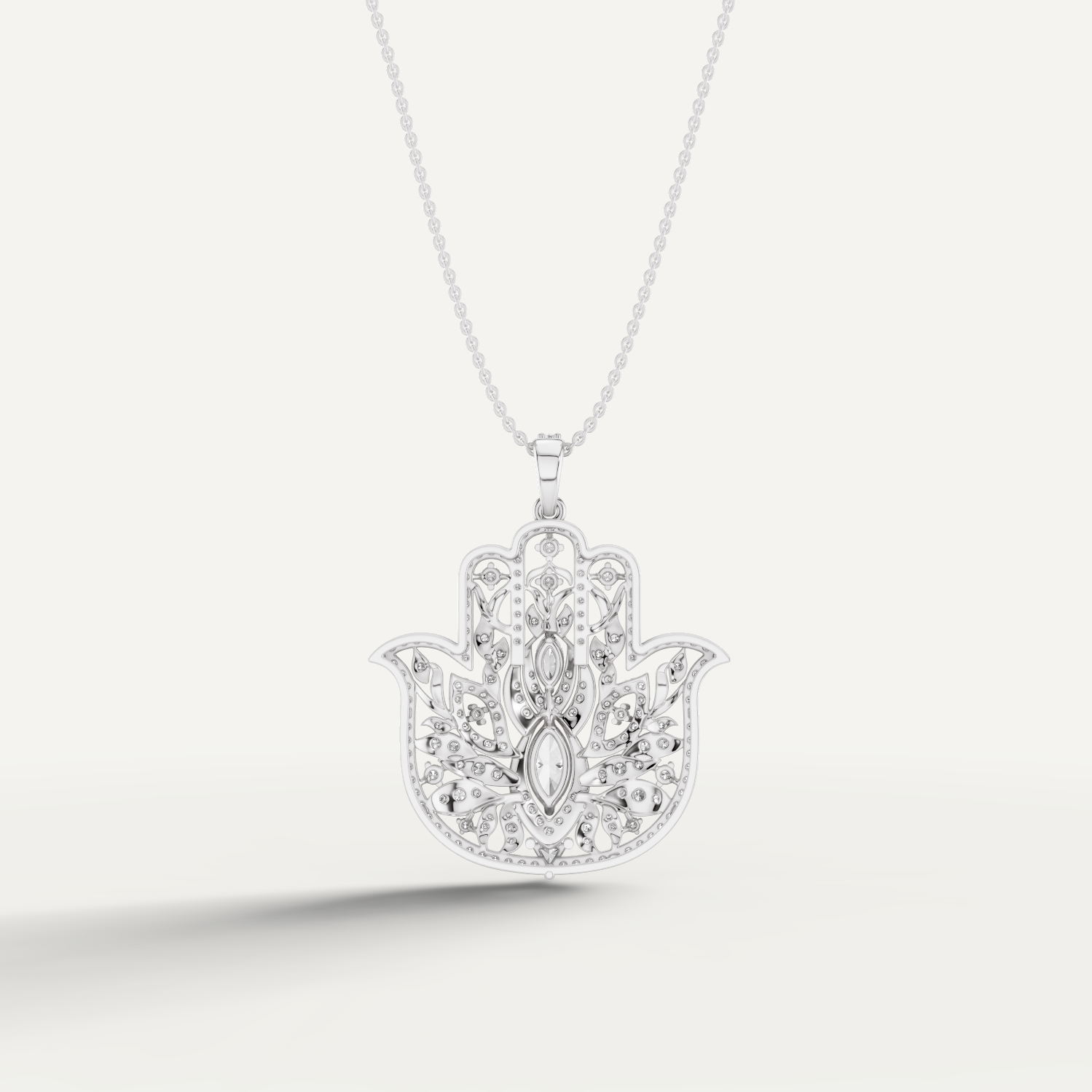 Guardian, Hamsa Hand Pendant in 14K White Gold