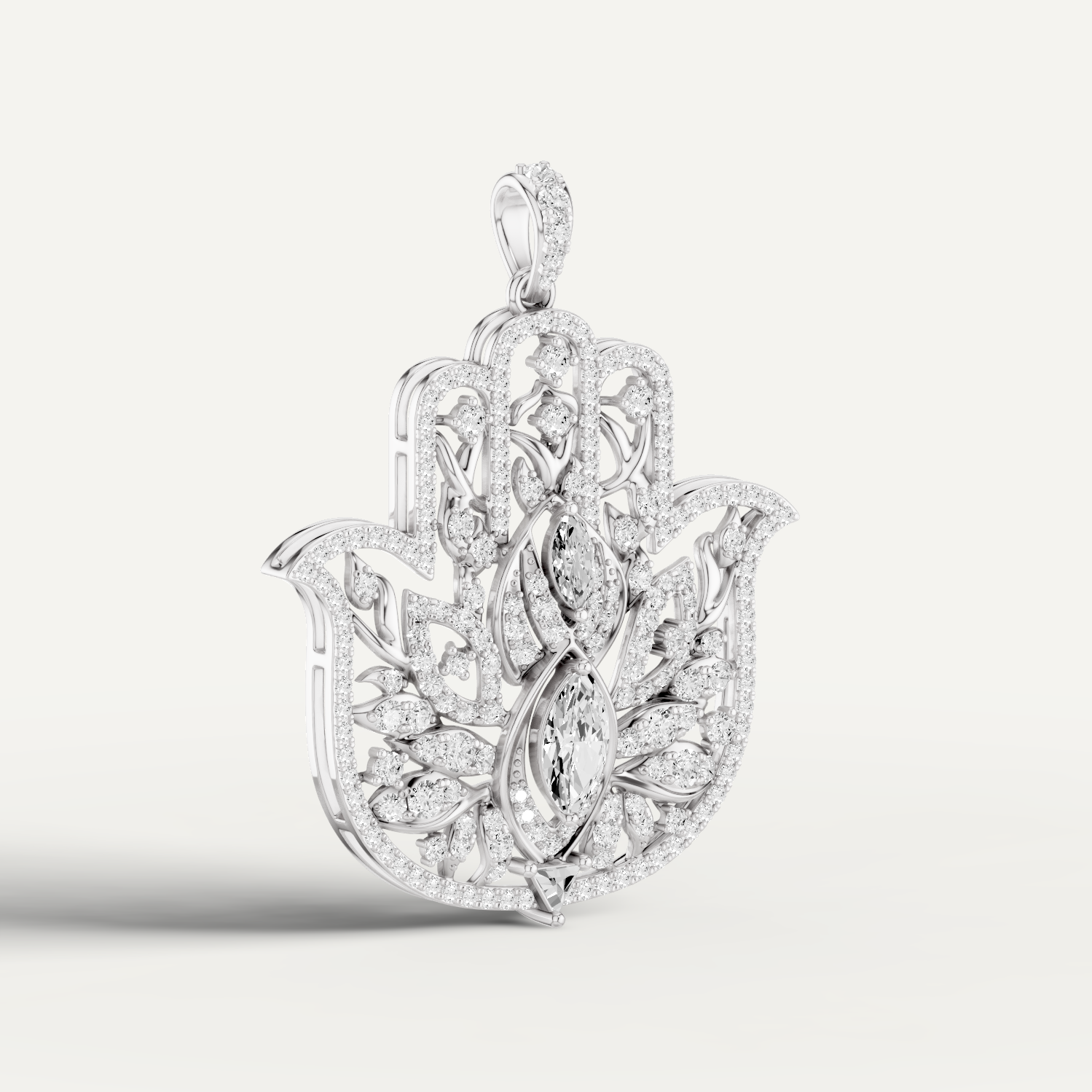 Guardian, Hamsa Hand Pendant in 14K White Gold