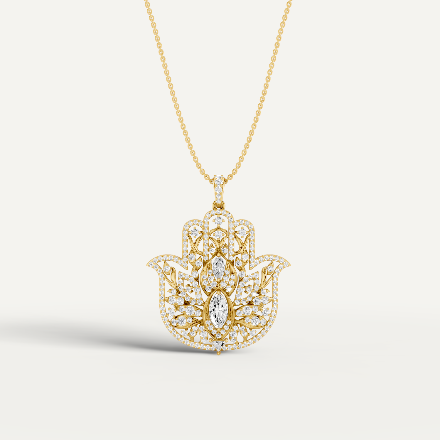 Guardian, Hamsa Hand Pendant in 14K Yellow Gold