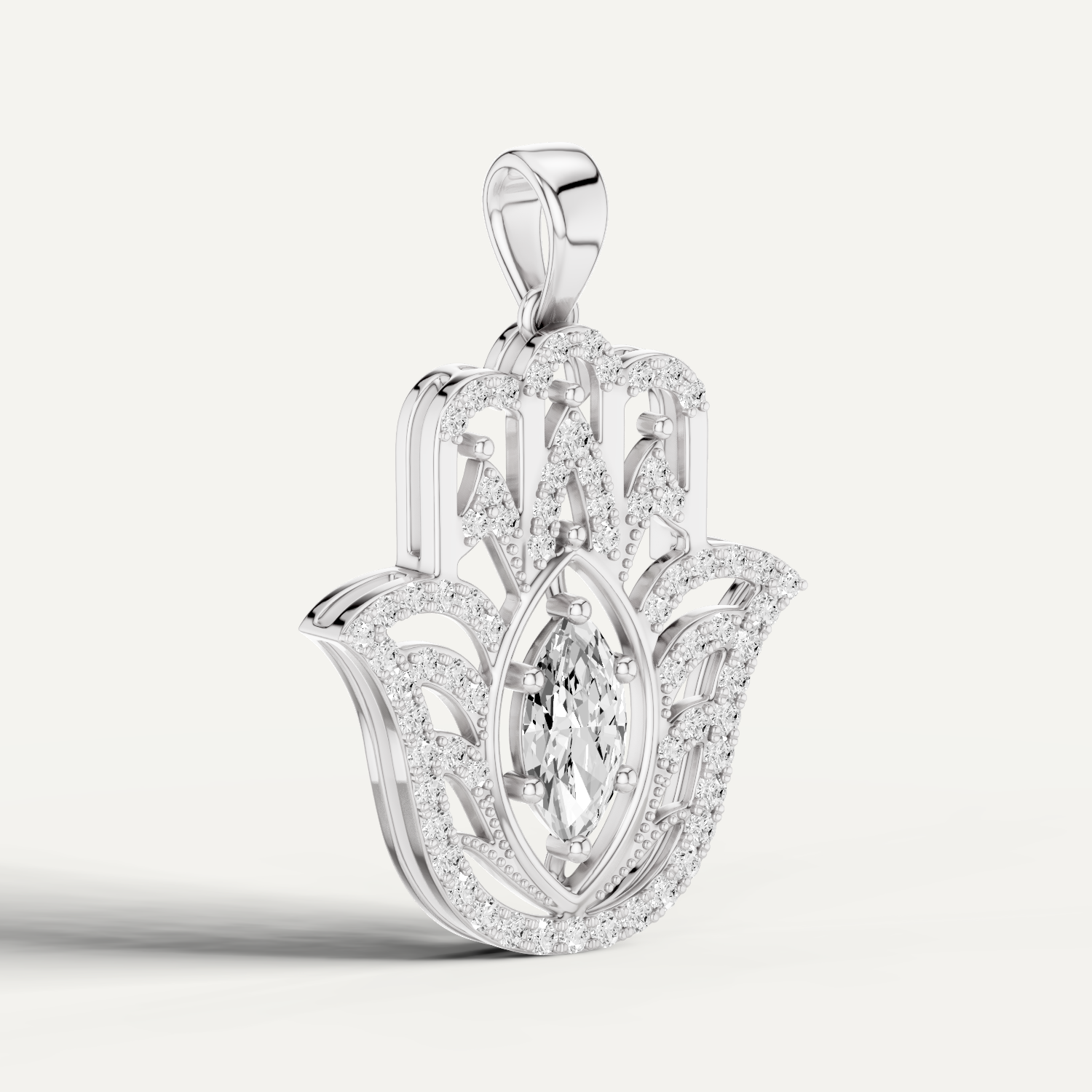 Palmara, Hamsa Hand Pendant in 18K White Gold