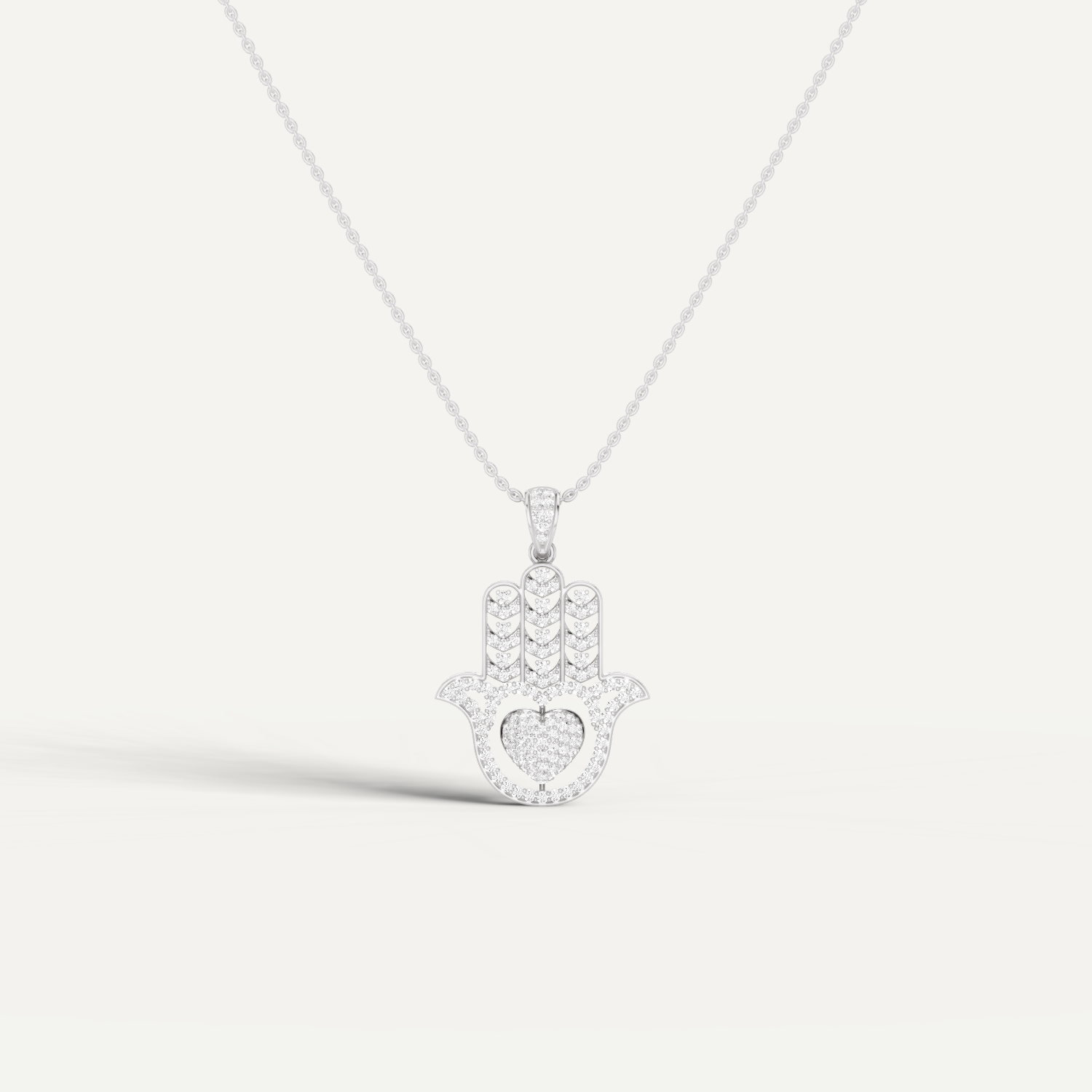 Mira, Hamsa Hand Pendant in 18K White Gold