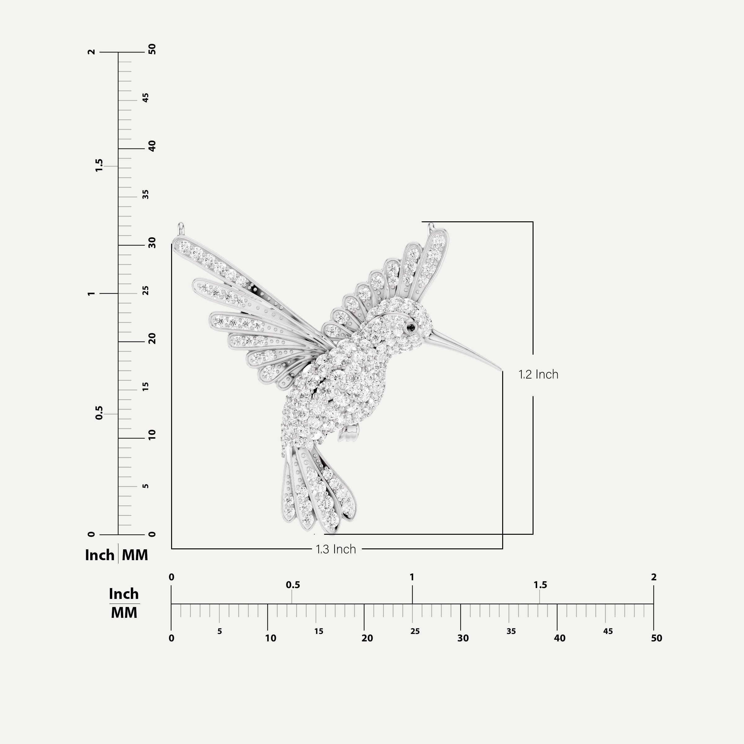 Winged Luck, Hummingbird Pendant in 14K White Gold