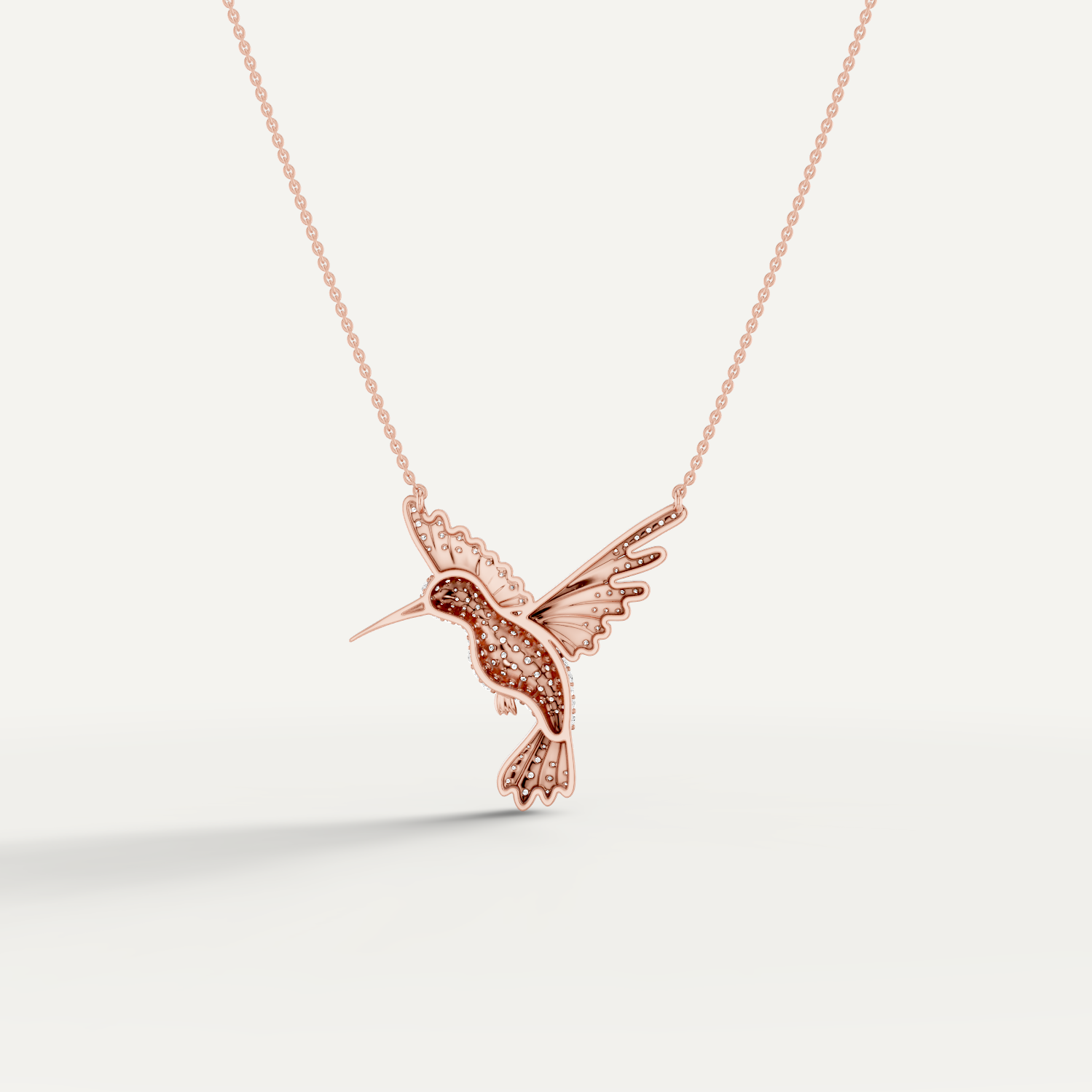Winged Luck, Hummingbird Pendant in 14K Rose Gold