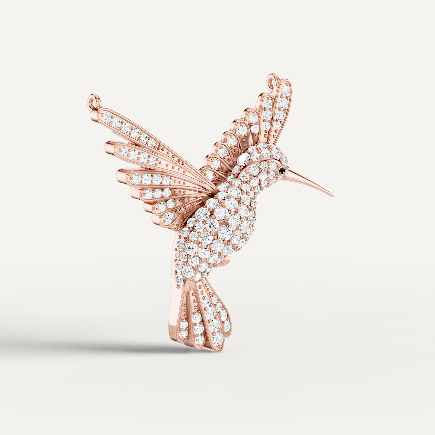 Winged Luck, Hummingbird Pendant in 14K Rose Gold
