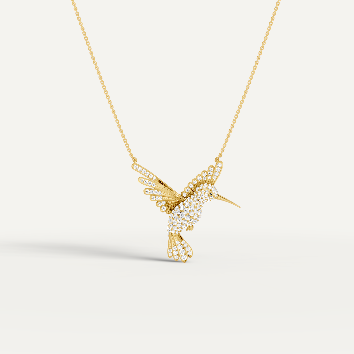 Winged Luck, Hummingbird Pendant in 14K Yellow Gold