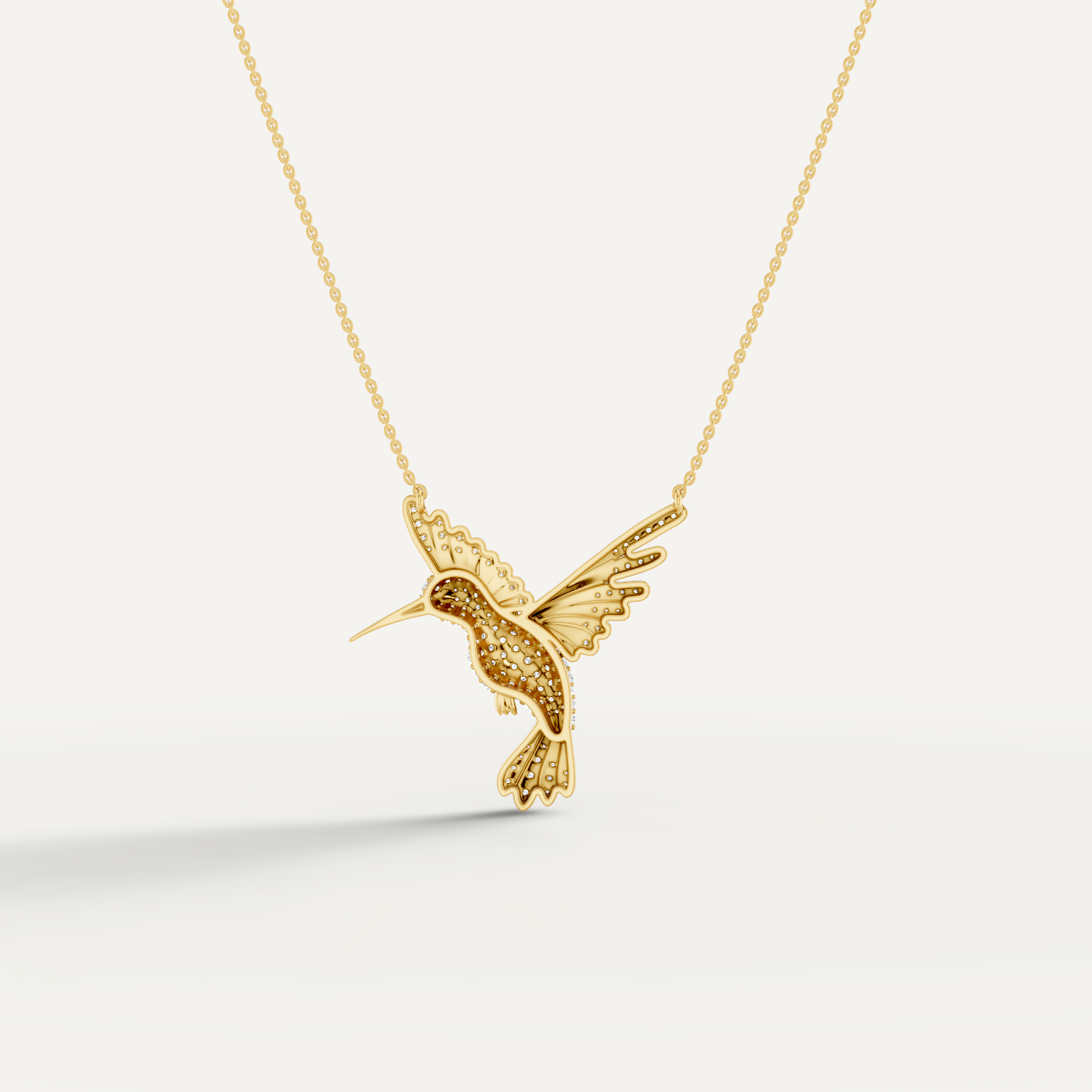 Winged Luck, Hummingbird Pendant in 14K Yellow Gold