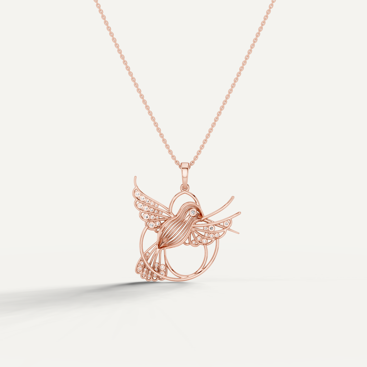 Fluttery, Hummingbird Pendant in 14K Rose Gold