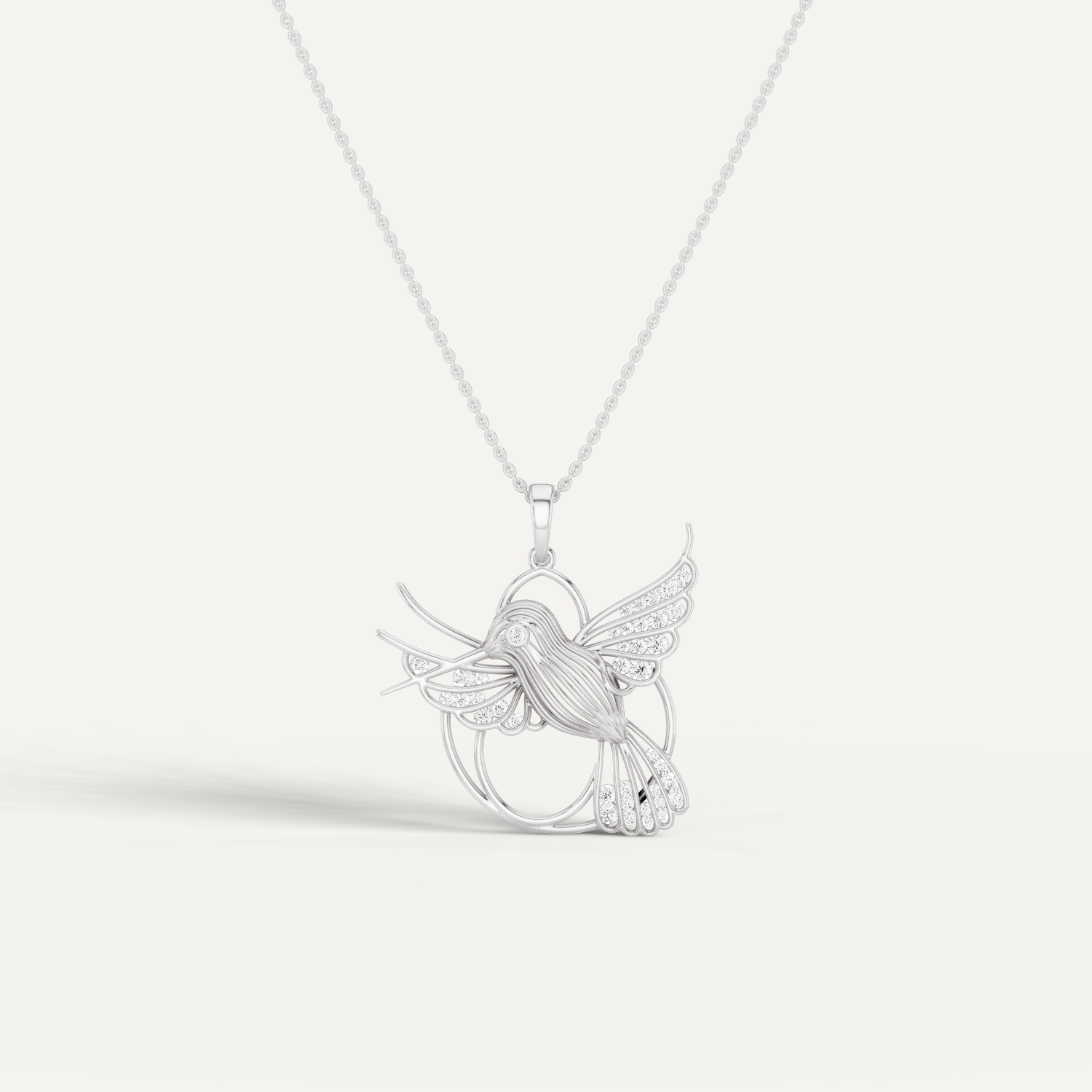 Fluttery, Hummingbird  Pendant in 18K White Gold