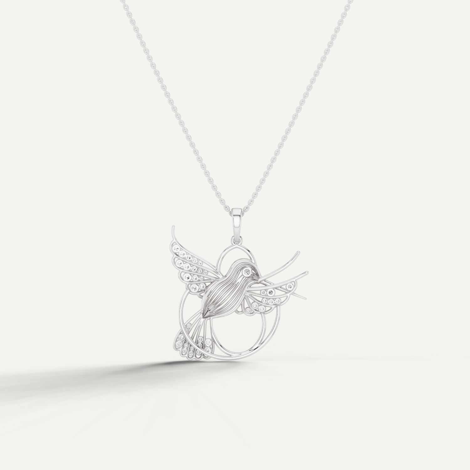 Fluttery, Hummingbird  Pendant in 14K White Gold