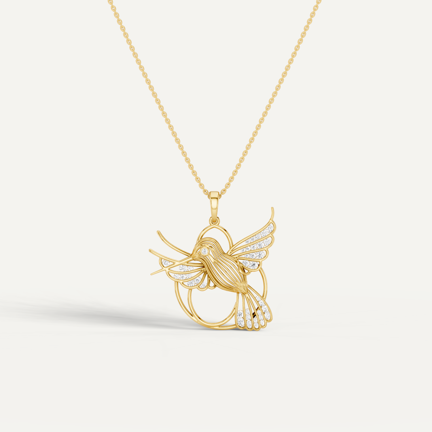 Fluttery, Hummingbird Pendant in 14K Yellow Gold