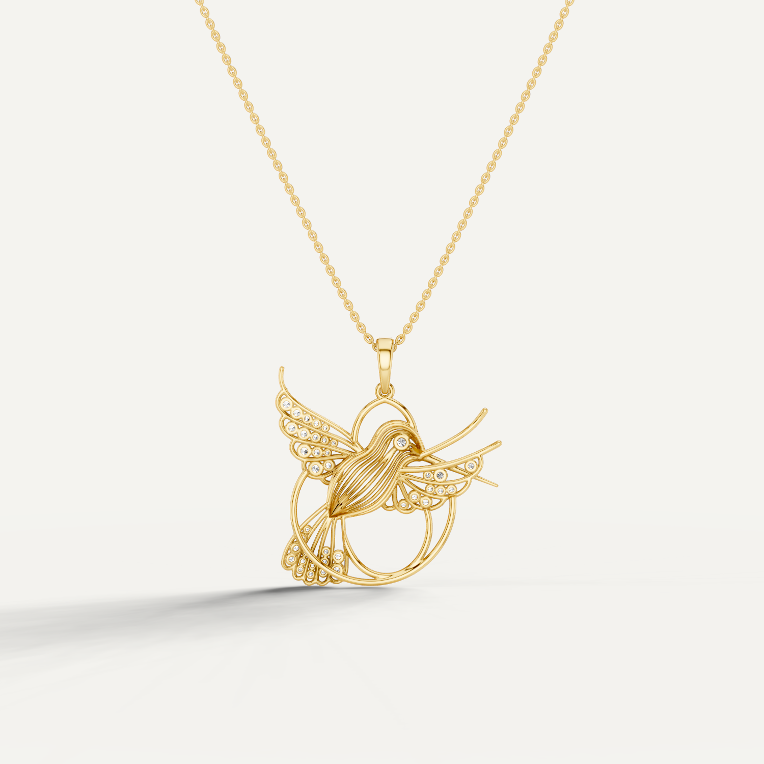 Fluttery, Hummingbird Pendant in 14K Yellow Gold