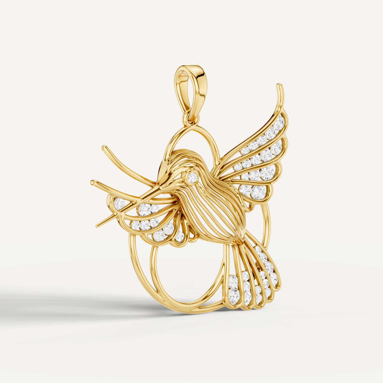 Fluttery, Hummingbird Pendant in 18K Yellow Gold